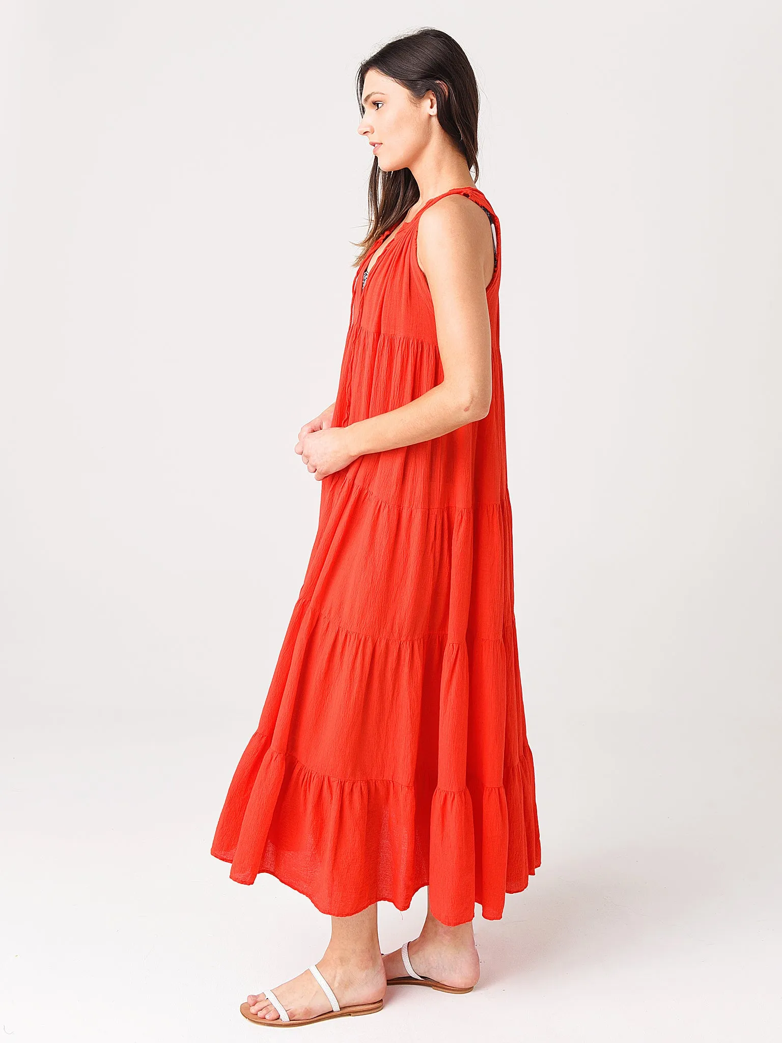 9 Seed Women's Core Cotton Sleeveless Tier Maxi Dress