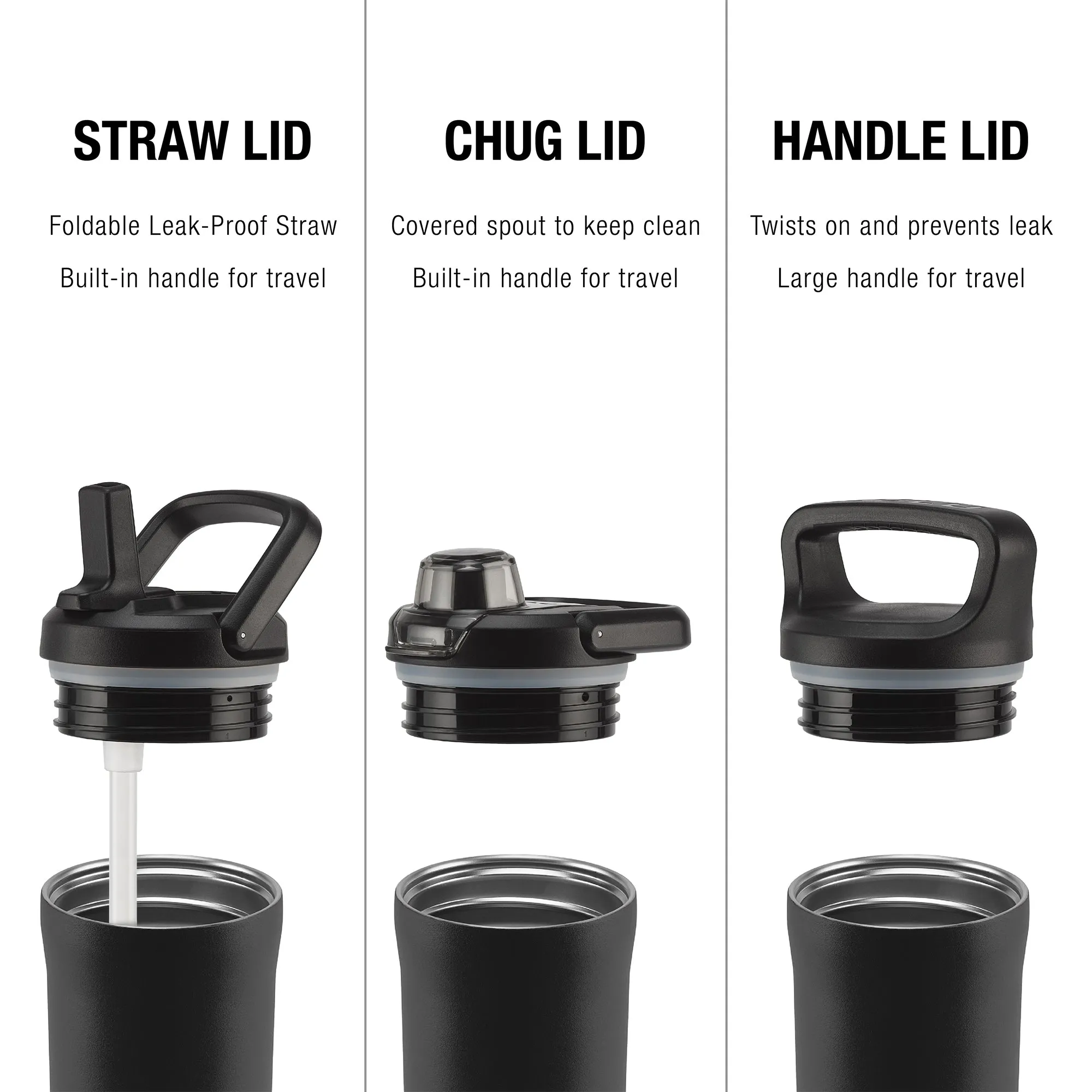 Base Stainless Steel Bottle With Three Lids
