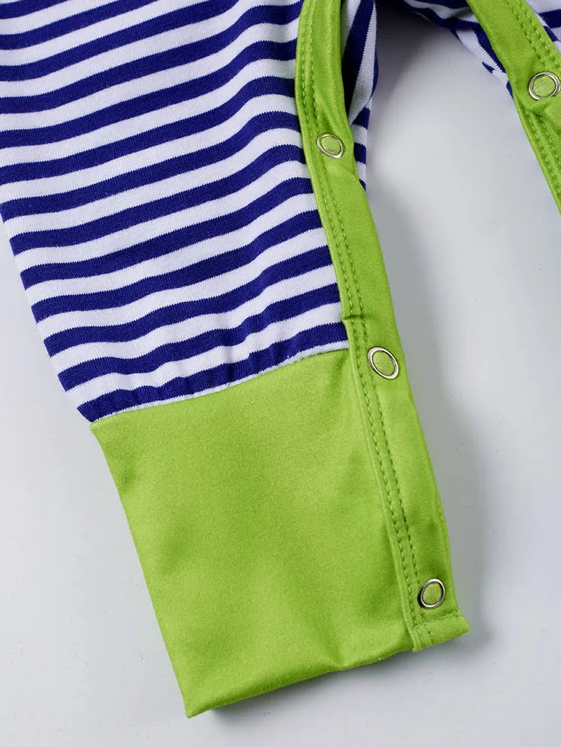 Blue Stripe Sea Turtle Applique Boy Romper