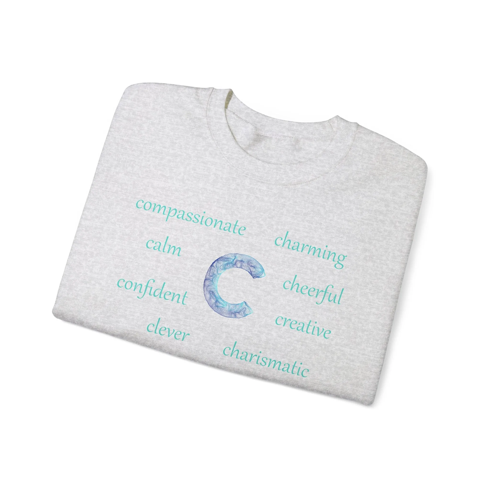 C Alphabet Sweatshirt, Alphabet Initial "C" Unisex Heavy Blend™ Crewneck Optimistic, Motivational, Mental Health Sweatshirt, Self-affirming Sweatshirt