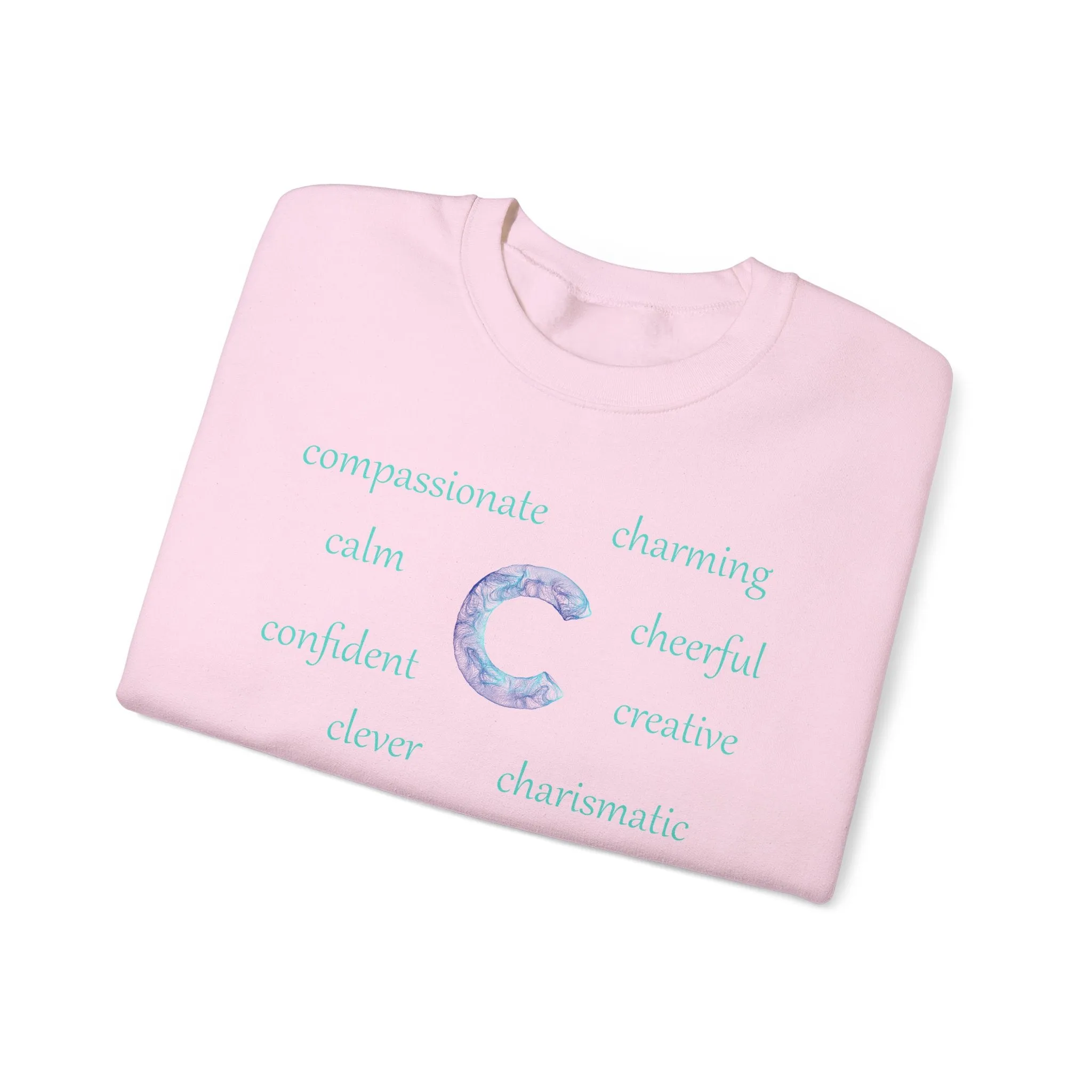 C Alphabet Sweatshirt, Alphabet Initial "C" Unisex Heavy Blend™ Crewneck Optimistic, Motivational, Mental Health Sweatshirt, Self-affirming Sweatshirt