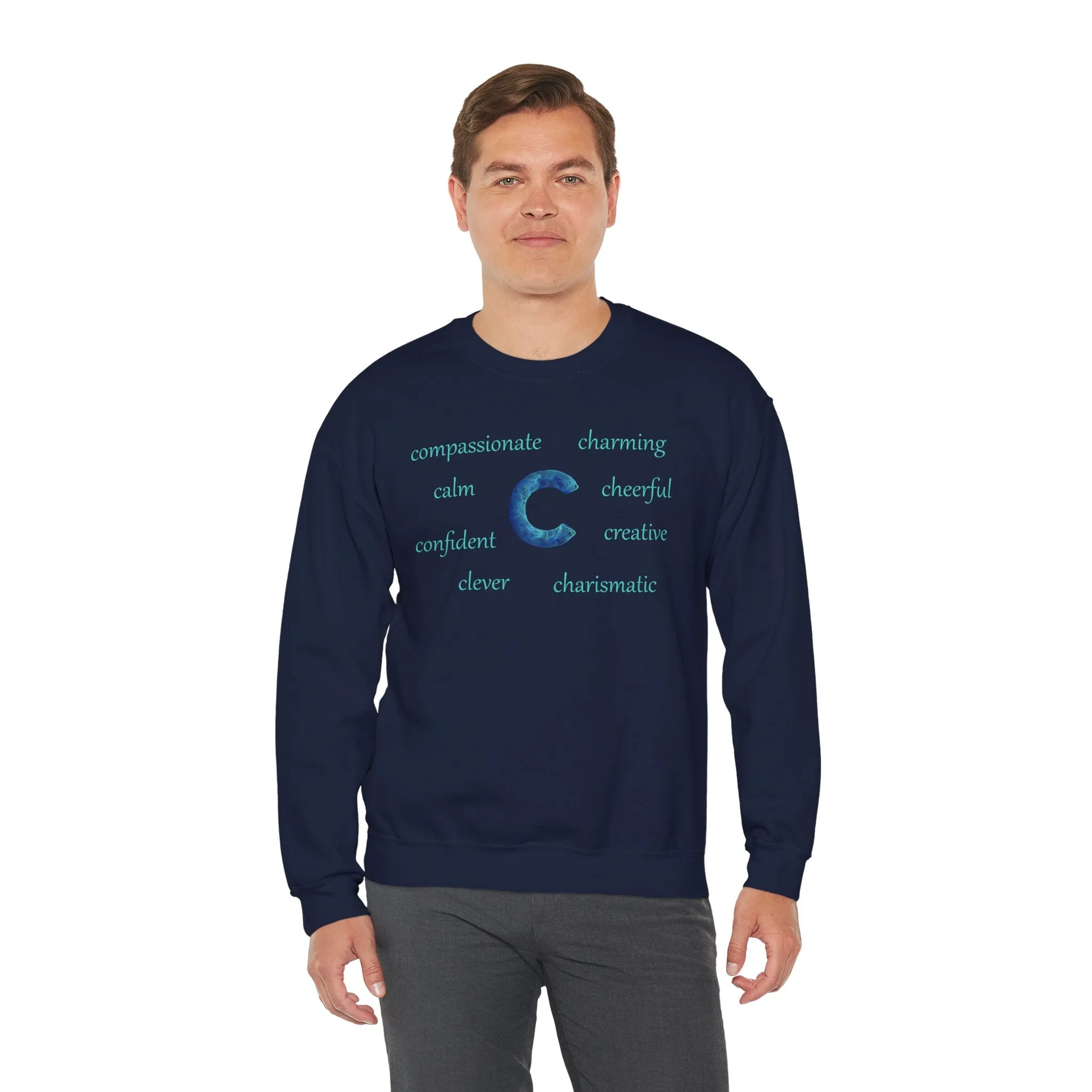 C Alphabet Sweatshirt, Alphabet Initial "C" Unisex Heavy Blend™ Crewneck Optimistic, Motivational, Mental Health Sweatshirt, Self-affirming Sweatshirt