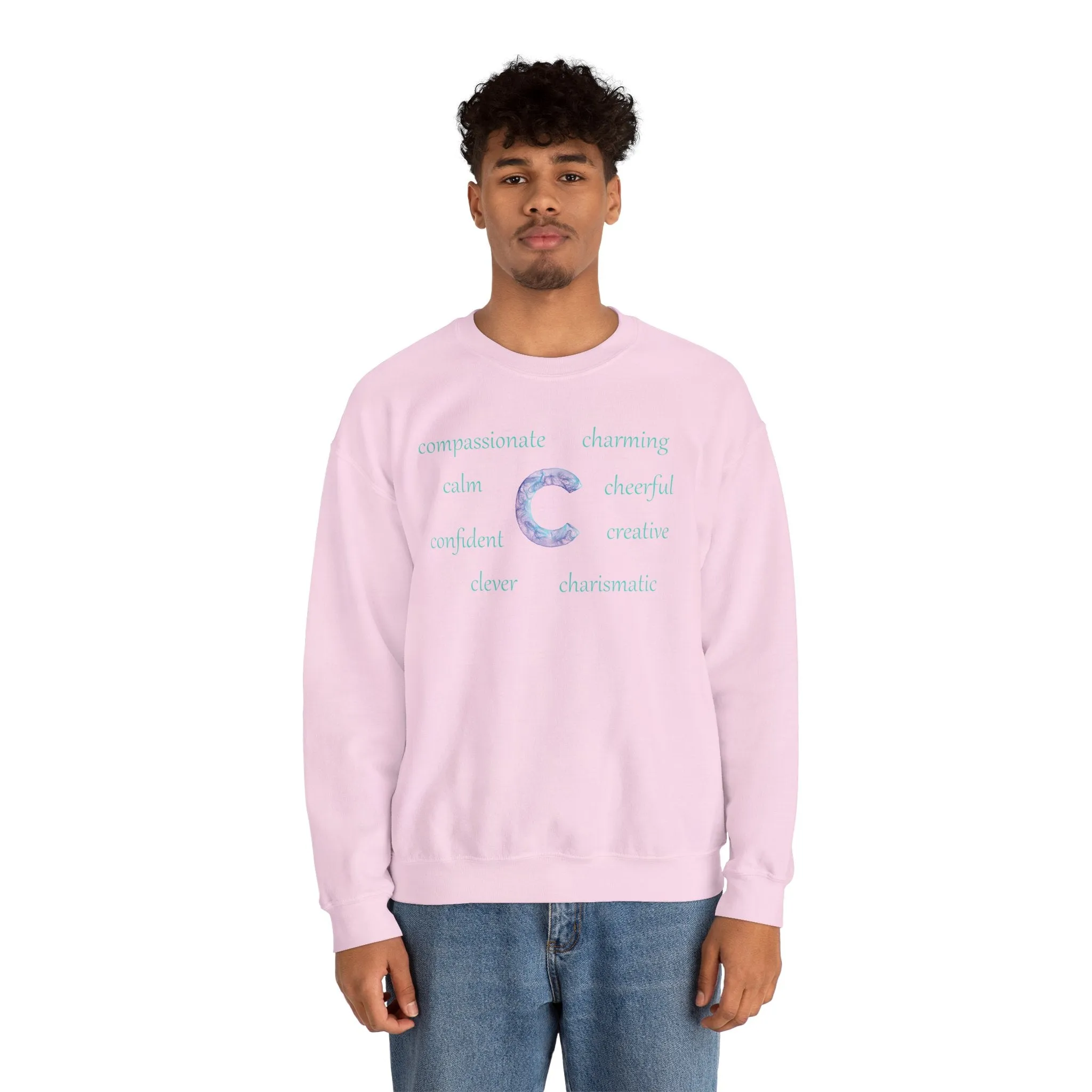 C Alphabet Sweatshirt, Alphabet Initial "C" Unisex Heavy Blend™ Crewneck Optimistic, Motivational, Mental Health Sweatshirt, Self-affirming Sweatshirt