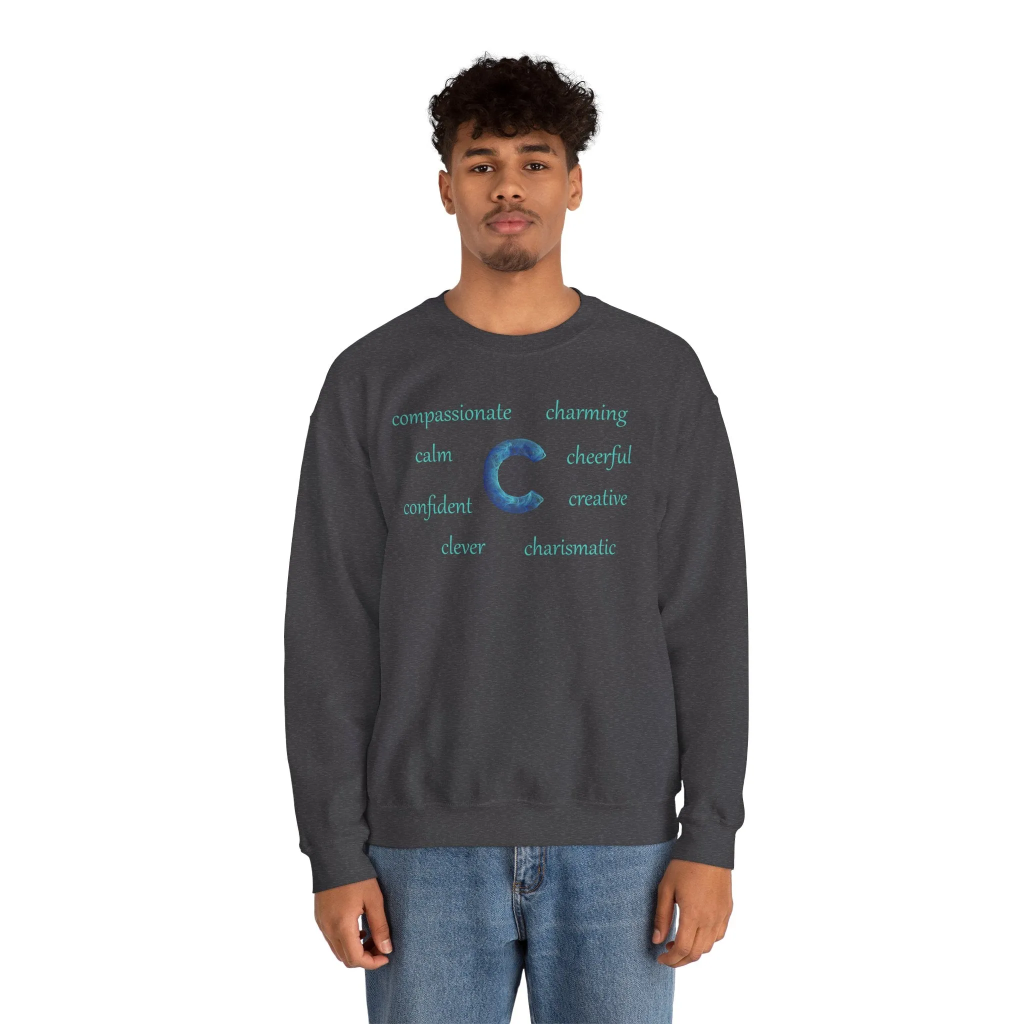 C Alphabet Sweatshirt, Alphabet Initial "C" Unisex Heavy Blend™ Crewneck Optimistic, Motivational, Mental Health Sweatshirt, Self-affirming Sweatshirt