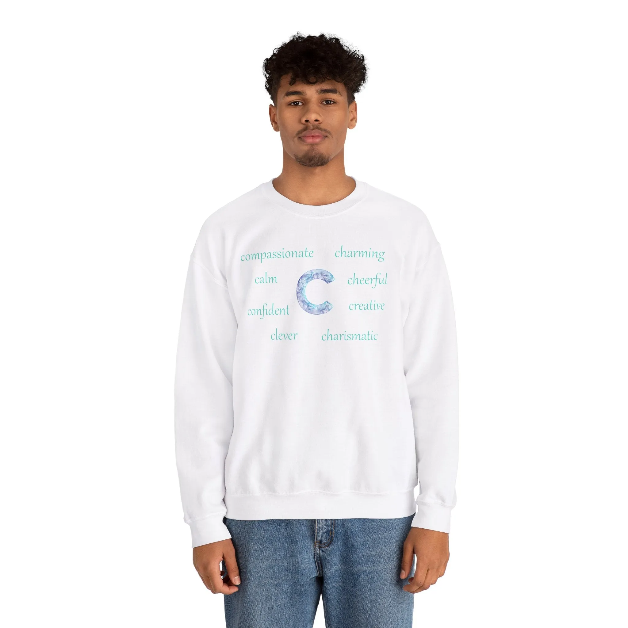 C Alphabet Sweatshirt, Alphabet Initial "C" Unisex Heavy Blend™ Crewneck Optimistic, Motivational, Mental Health Sweatshirt, Self-affirming Sweatshirt