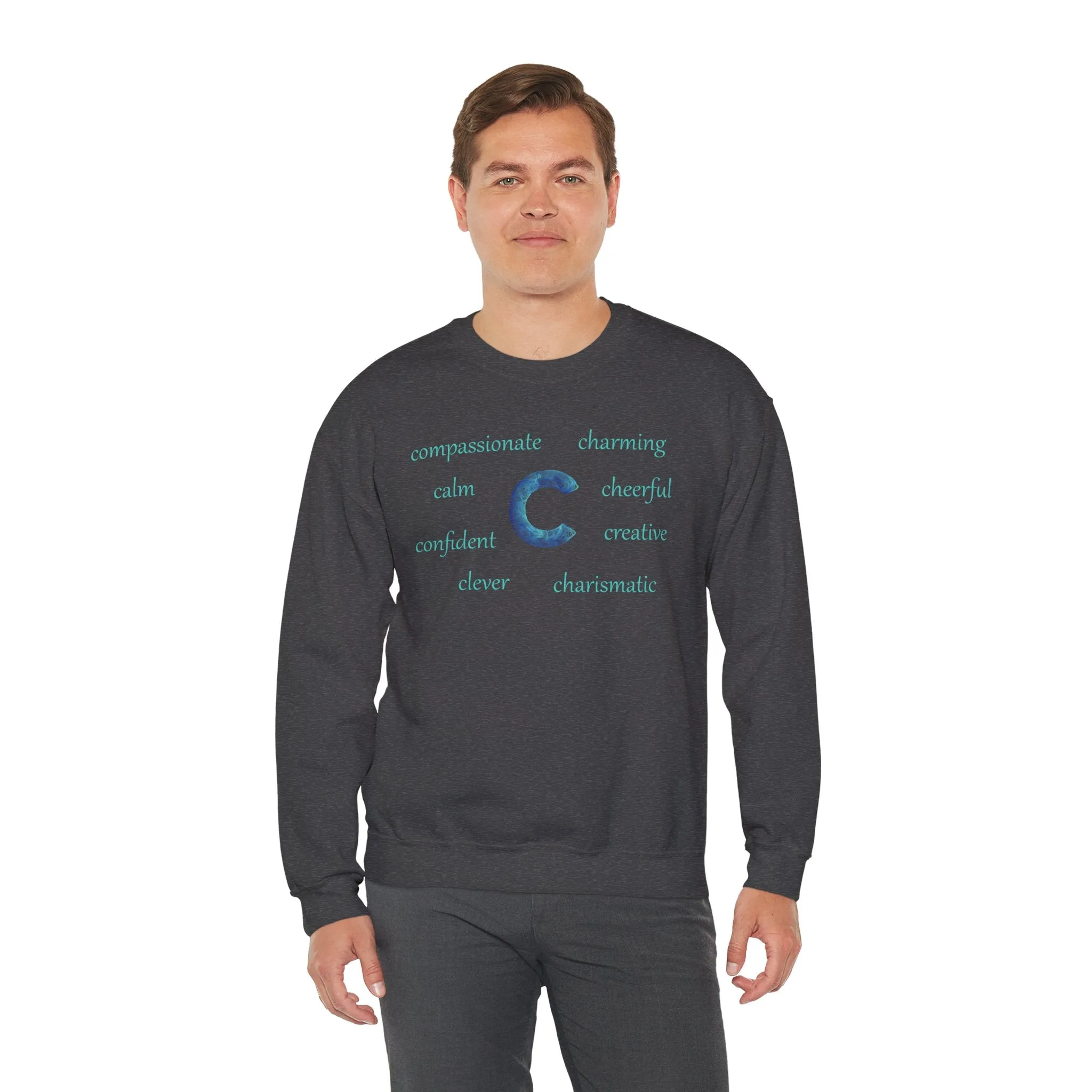 C Alphabet Sweatshirt, Alphabet Initial "C" Unisex Heavy Blend™ Crewneck Optimistic, Motivational, Mental Health Sweatshirt, Self-affirming Sweatshirt