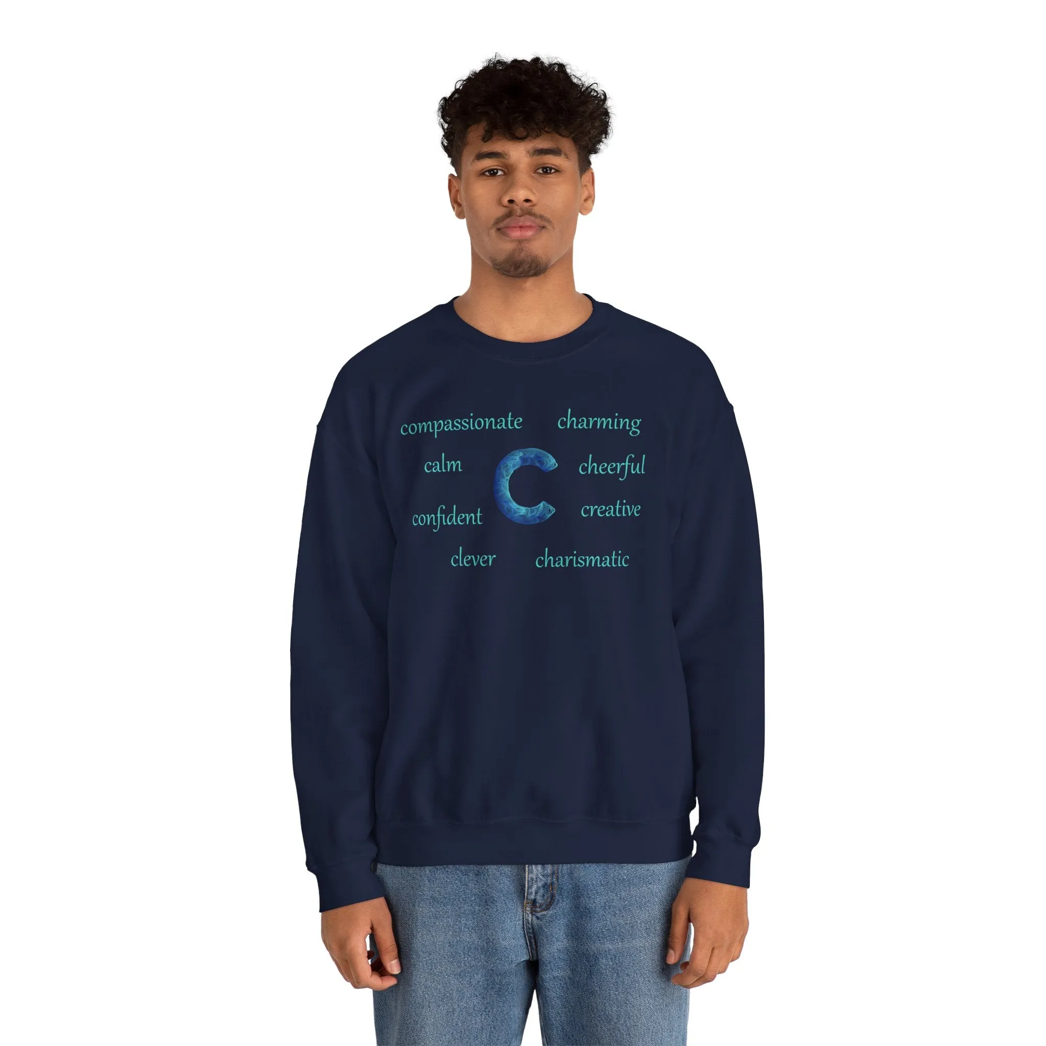 C Alphabet Sweatshirt, Alphabet Initial "C" Unisex Heavy Blend™ Crewneck Optimistic, Motivational, Mental Health Sweatshirt, Self-affirming Sweatshirt