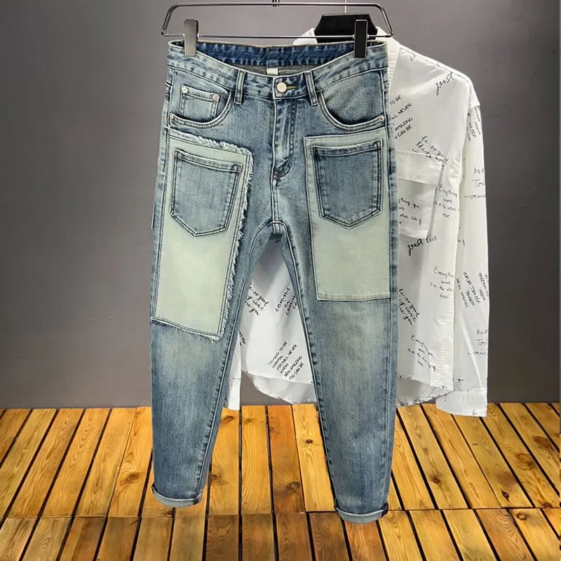Casual Patchwork Pockets Denim Jeans