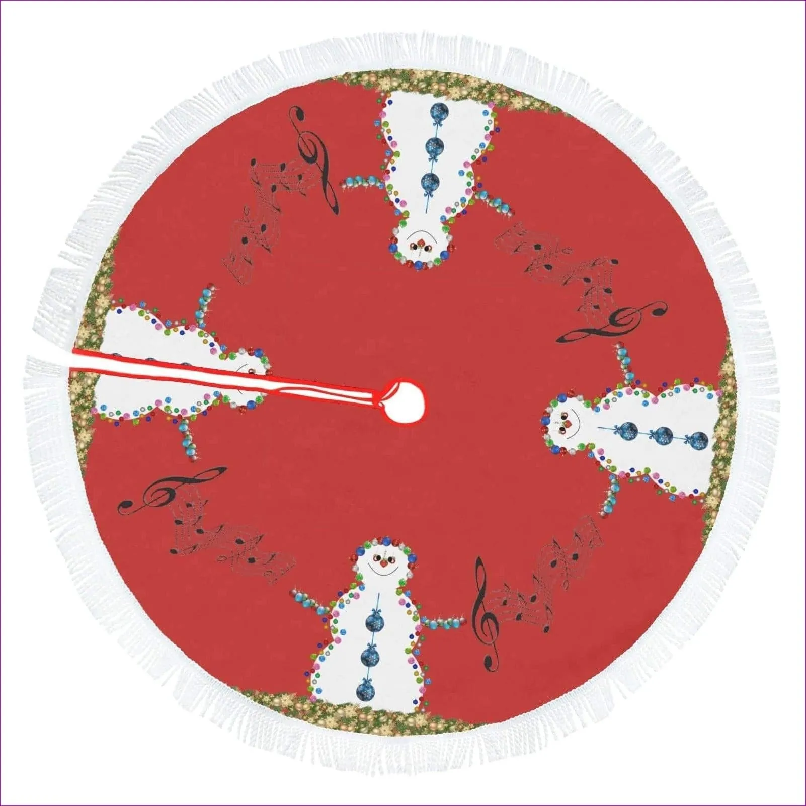 Christmas Carol & Lights Snowmen Fringe Christmas Tree Skirt