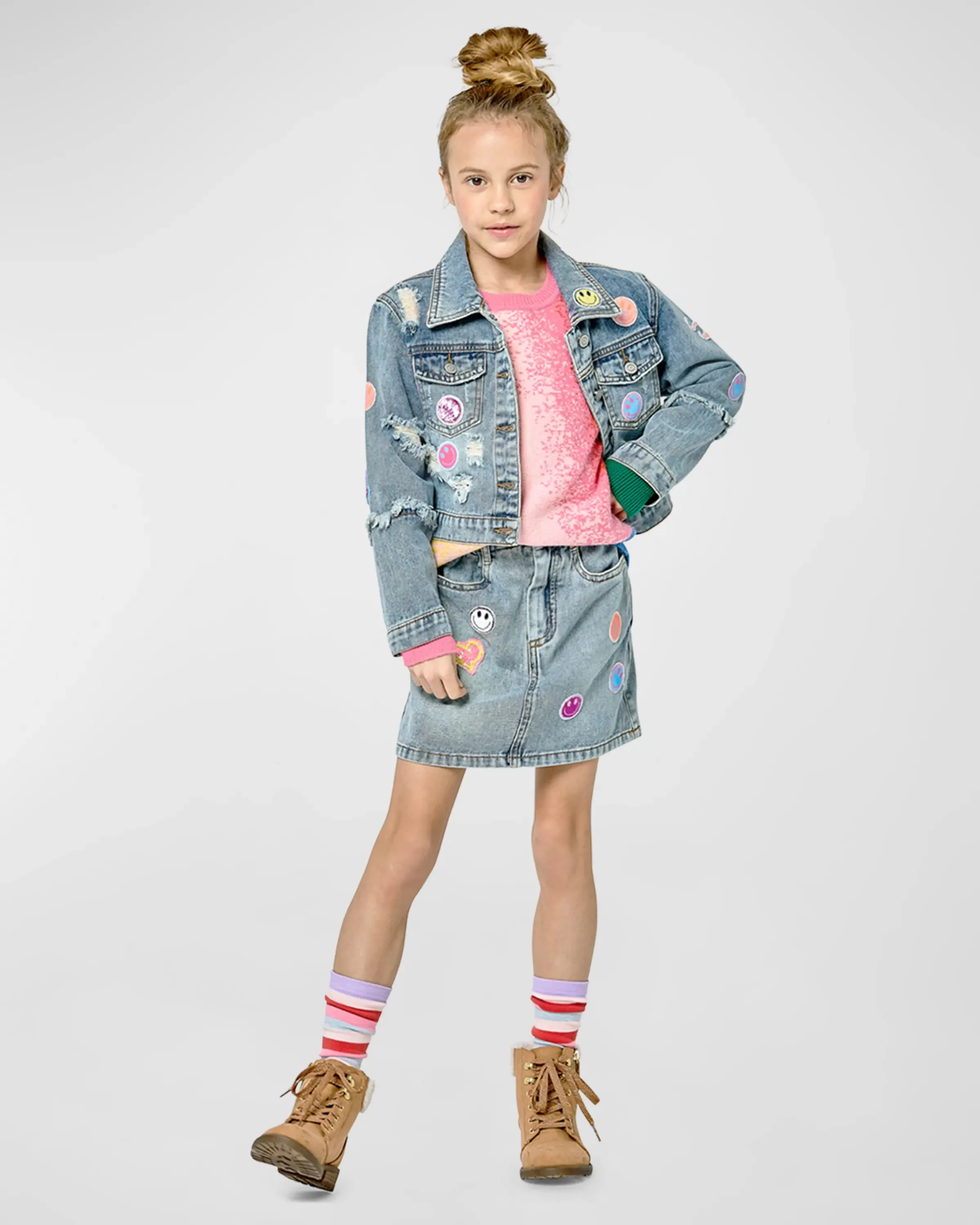 Denim skirt with patches