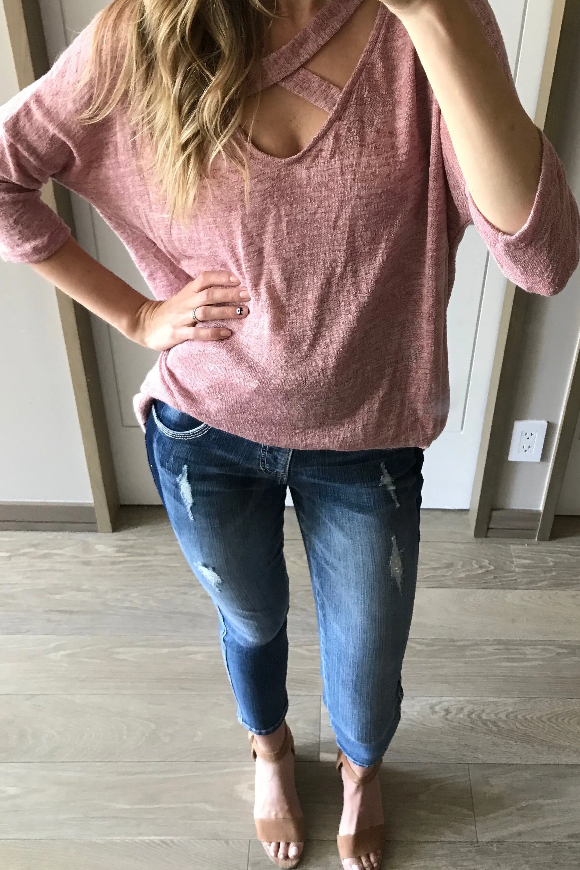 Dolman Sleeve Crisscross Tunic - Rose