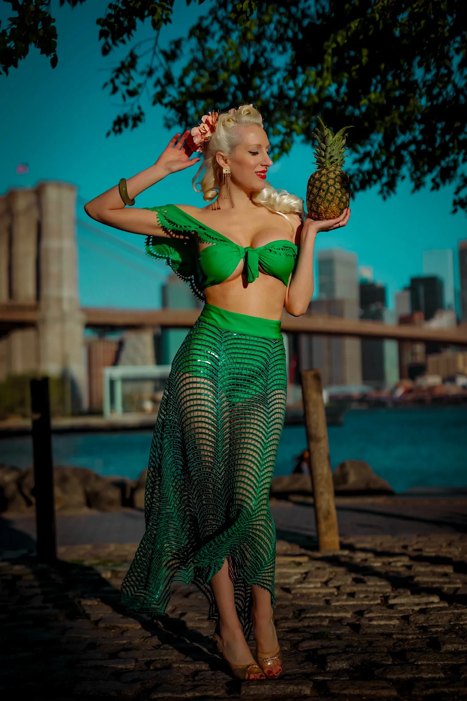 Emerald Sequin Webbed Skirt
