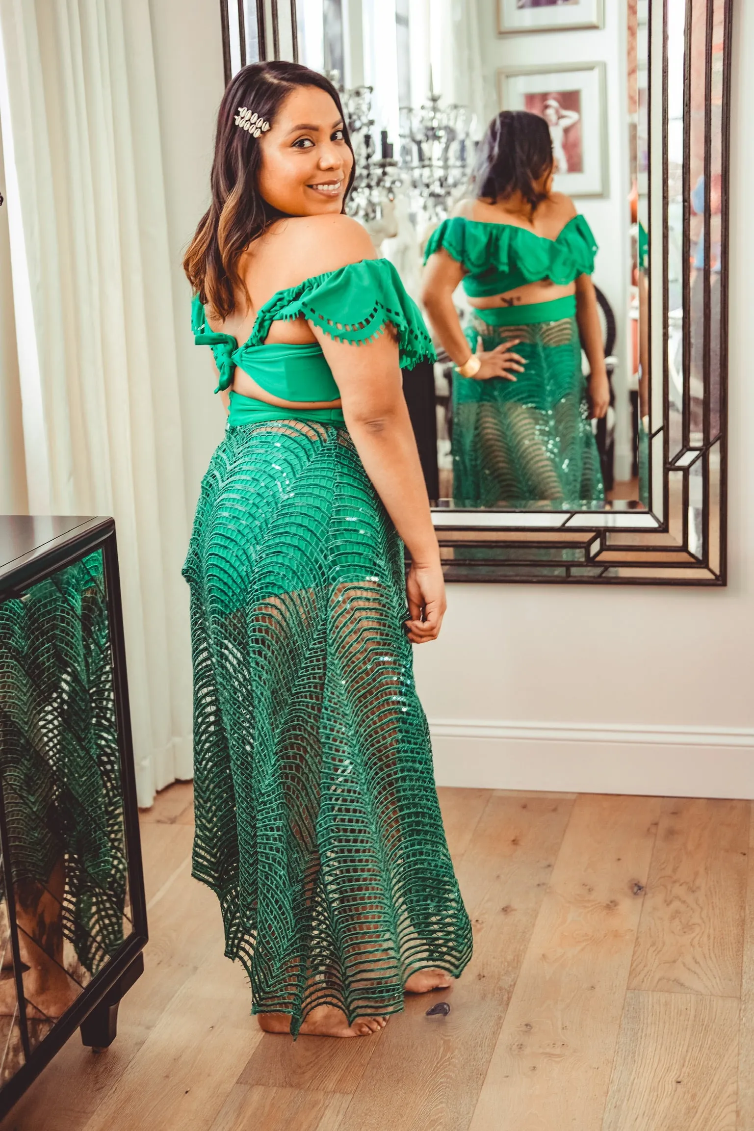 Emerald Sequin Webbed Skirt