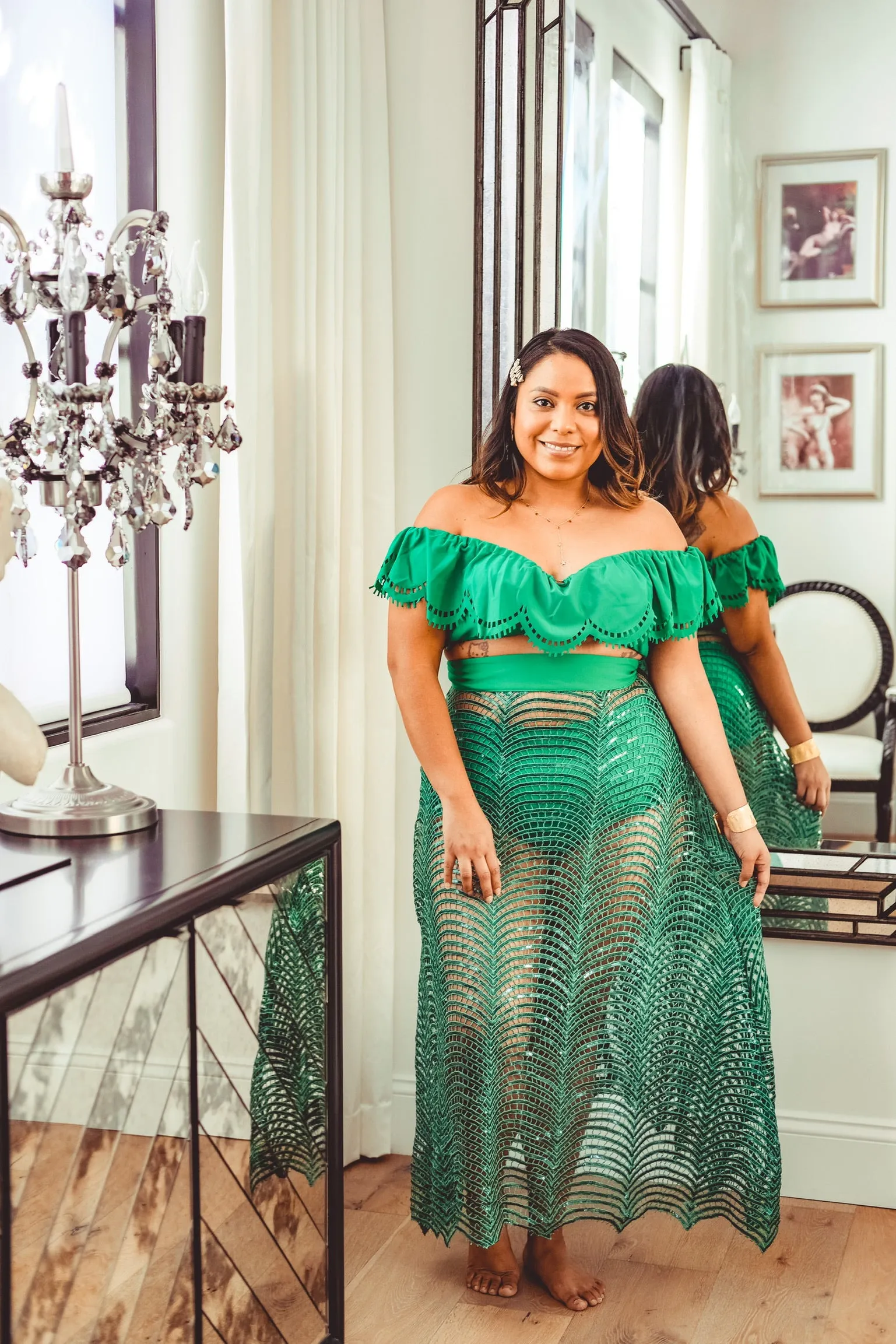 Emerald Sequin Webbed Skirt