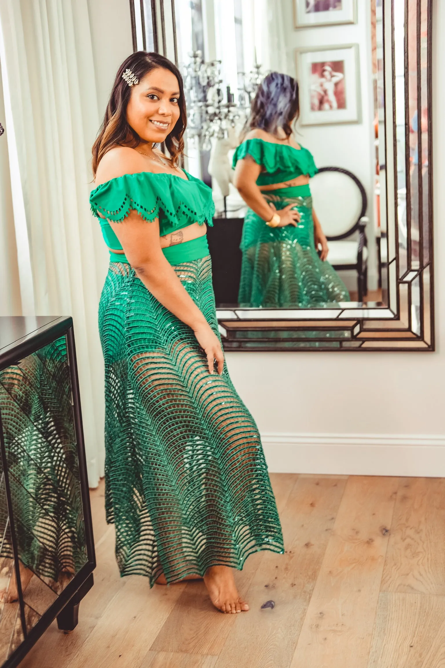 Emerald Sequin Webbed Skirt