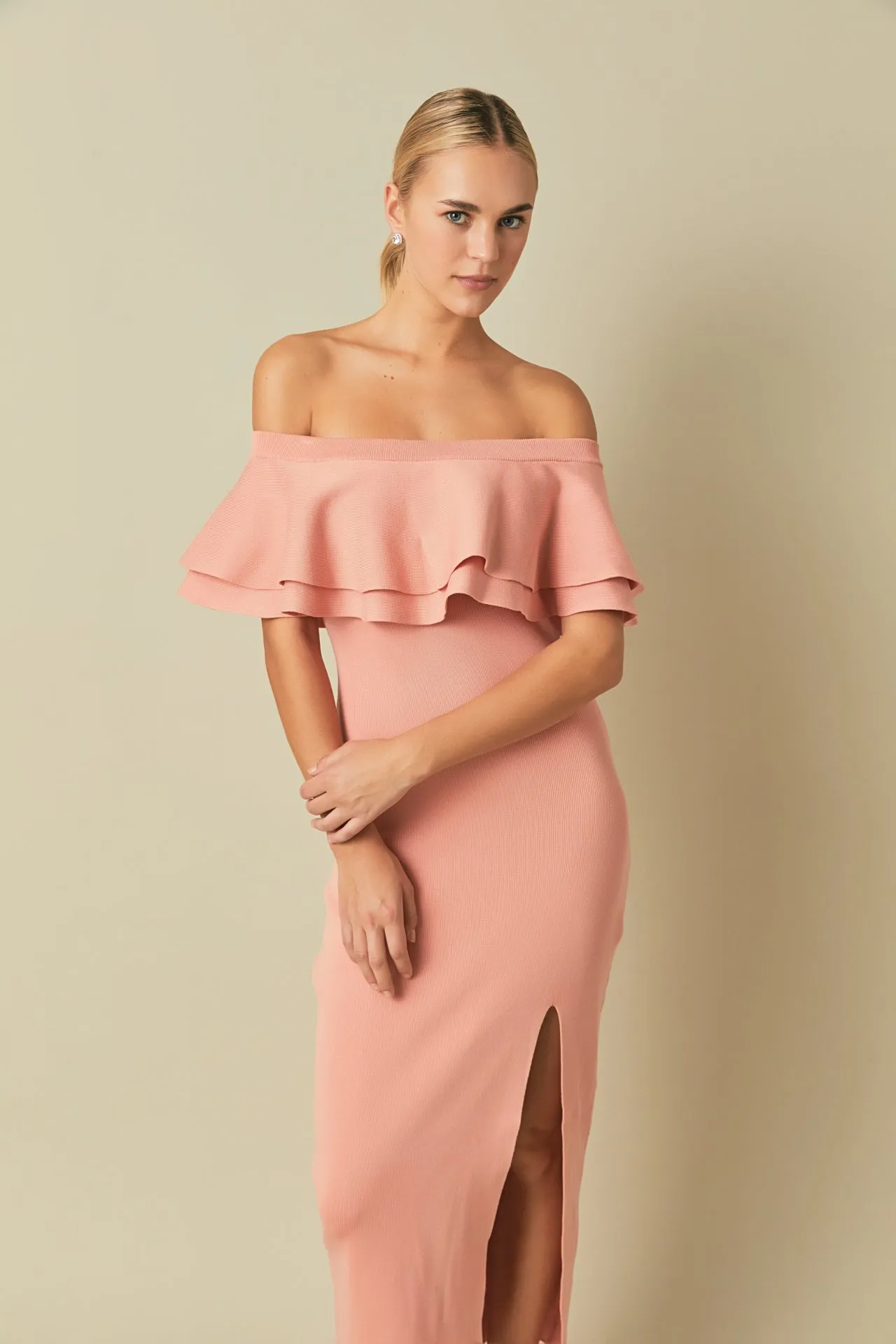 Endless Rose - Off the Shoulder Ruffle Maxi Dress