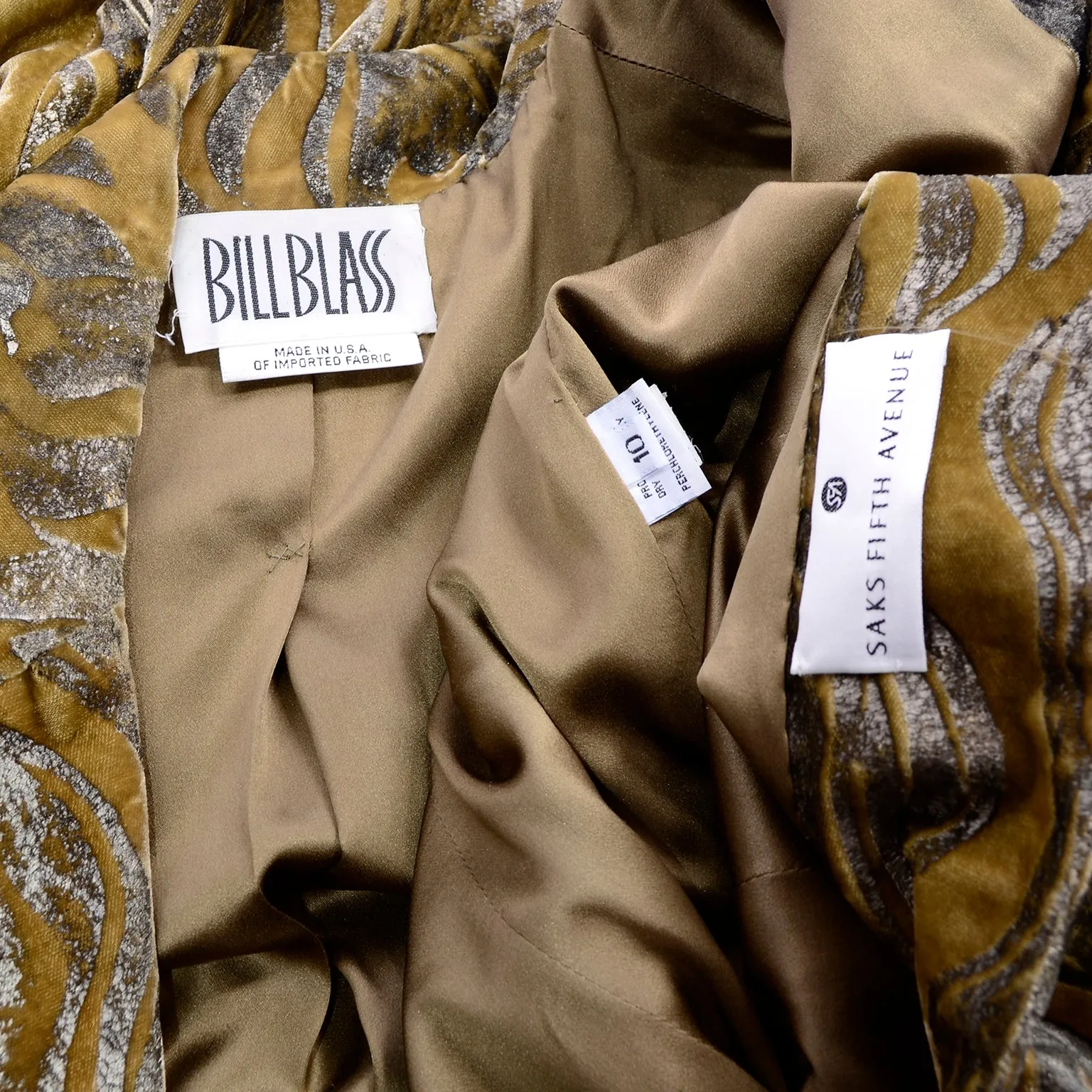 F/W 1997 Bill Blass Gold & Green Metallic Vintage Hand Painted Velvet Coat