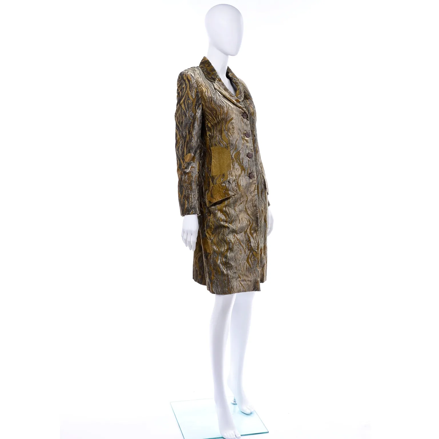F/W 1997 Bill Blass Gold & Green Metallic Vintage Hand Painted Velvet Coat