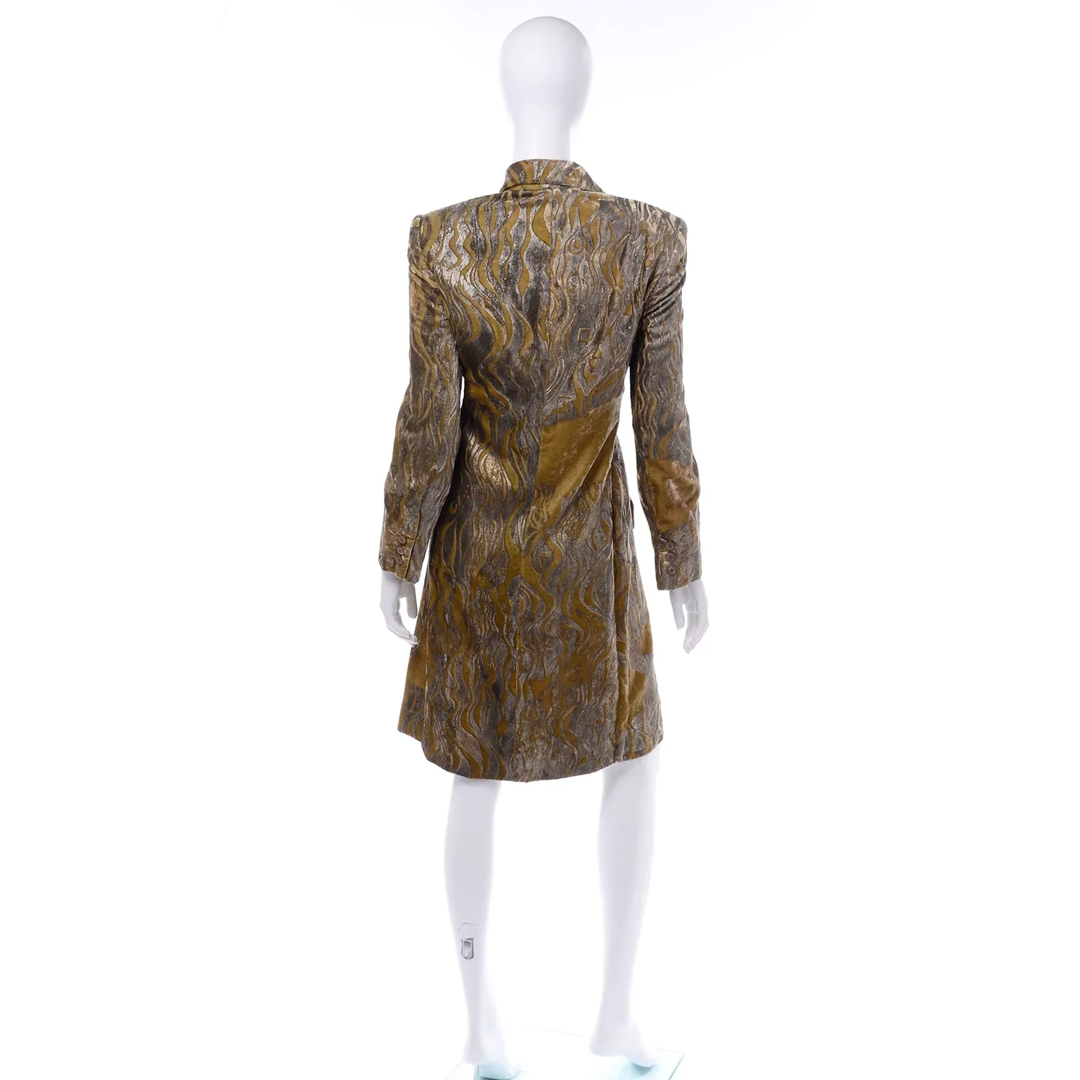 F/W 1997 Bill Blass Gold & Green Metallic Vintage Hand Painted Velvet Coat