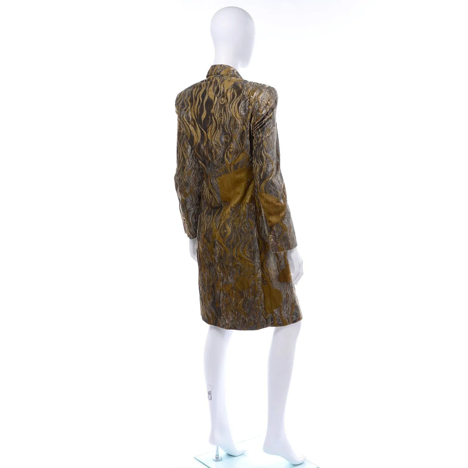 F/W 1997 Bill Blass Gold & Green Metallic Vintage Hand Painted Velvet Coat