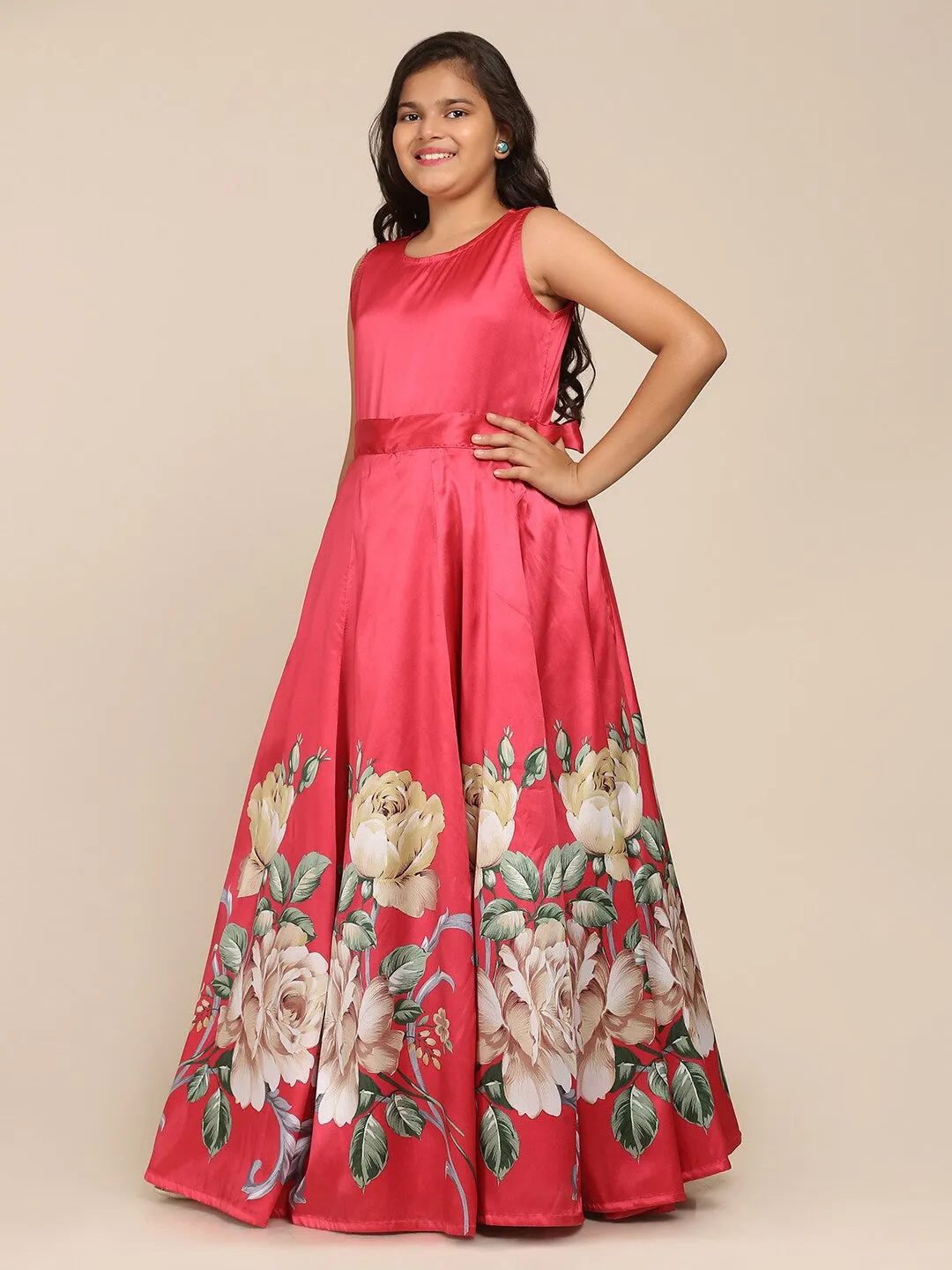 Girls Coral Floral Maxi Dress