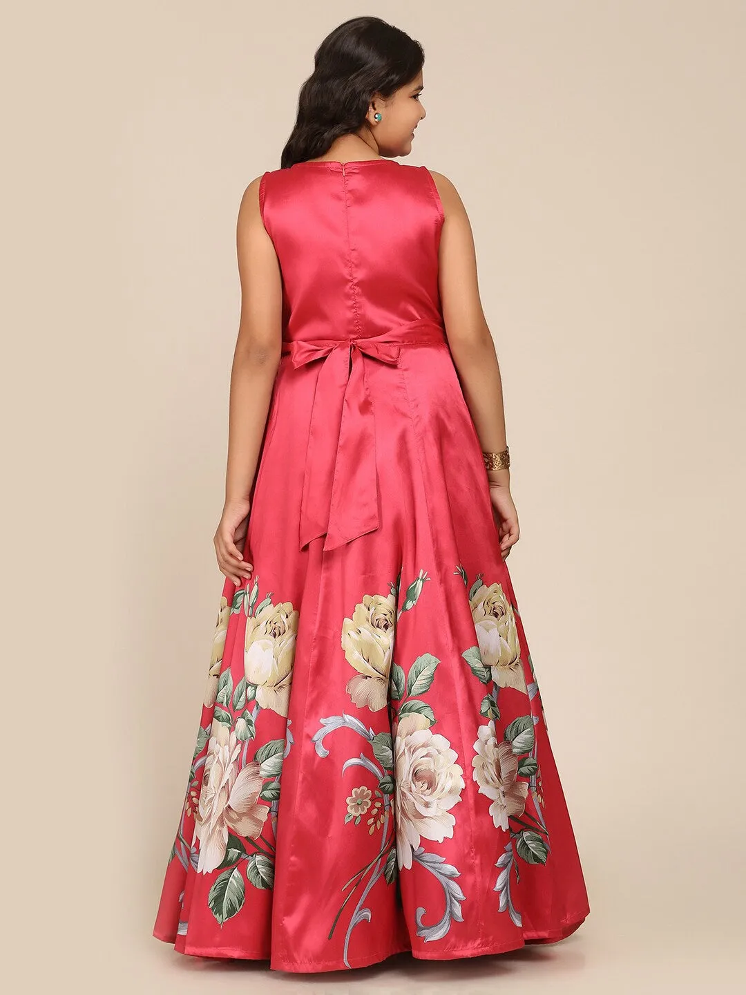Girls Coral Floral Maxi Dress