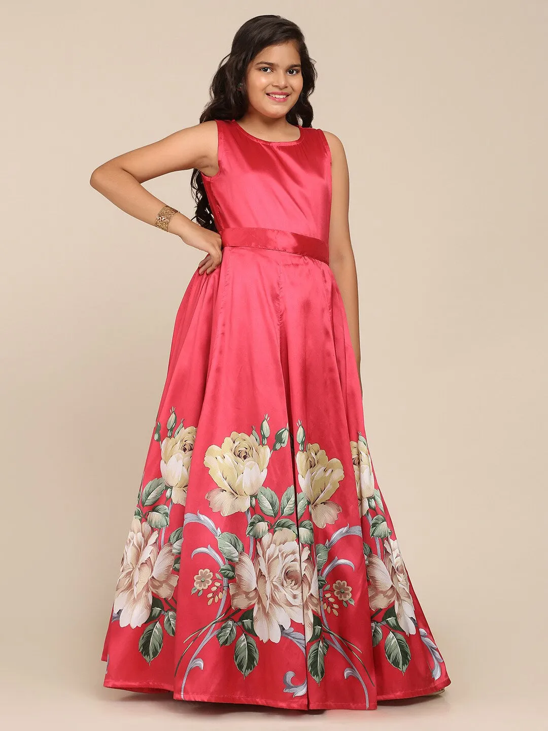 Girls Coral Floral Maxi Dress