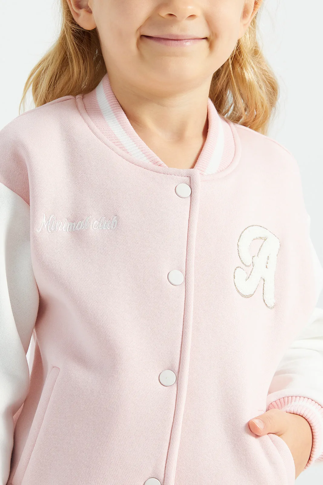 Girls Pink Romper Jacket With Embroidery