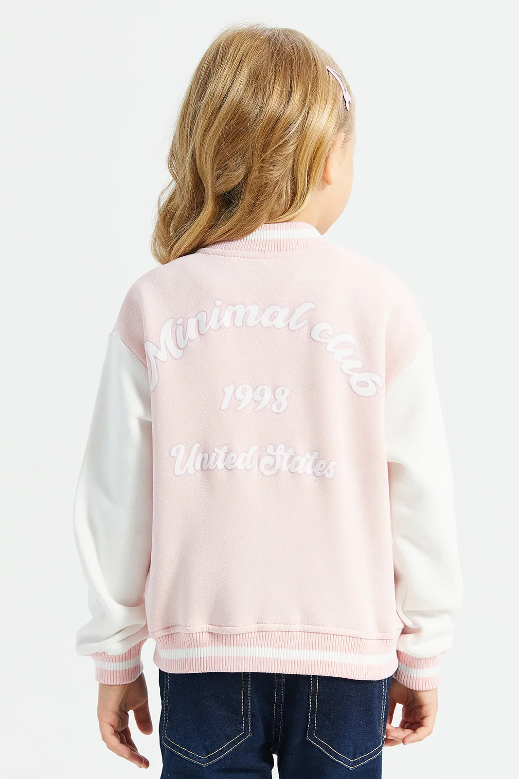 Girls Pink Romper Jacket With Embroidery