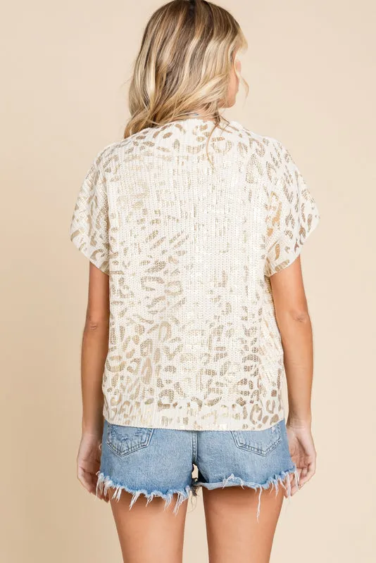JF Cheeta Knit Cap Sleeve Top