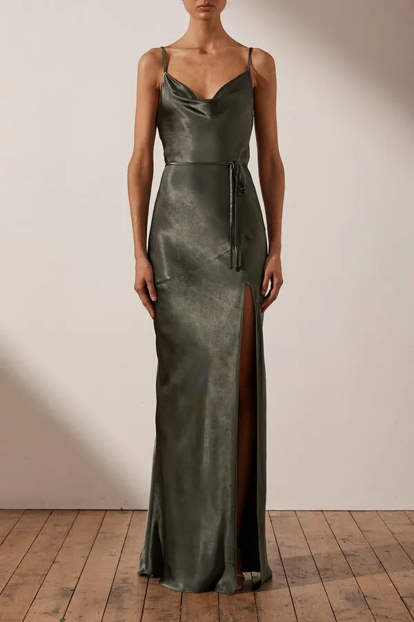 La Lune Bias Cowl Maxi Dress Olive
