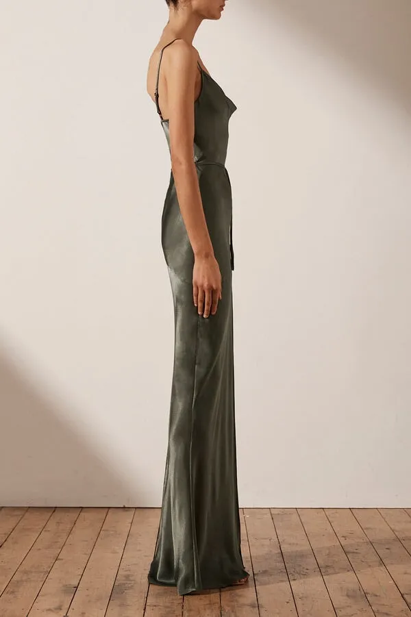 La Lune Bias Cowl Maxi Dress Olive