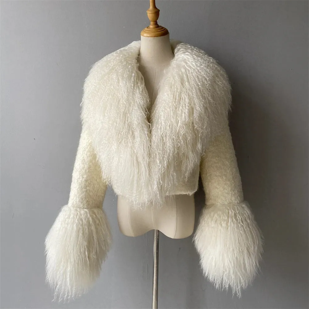 Lenny Real Mongolian Fur Collar Wool Blend Coat