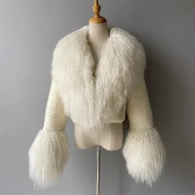 Lenny Real Mongolian Fur Collar Wool Blend Coat