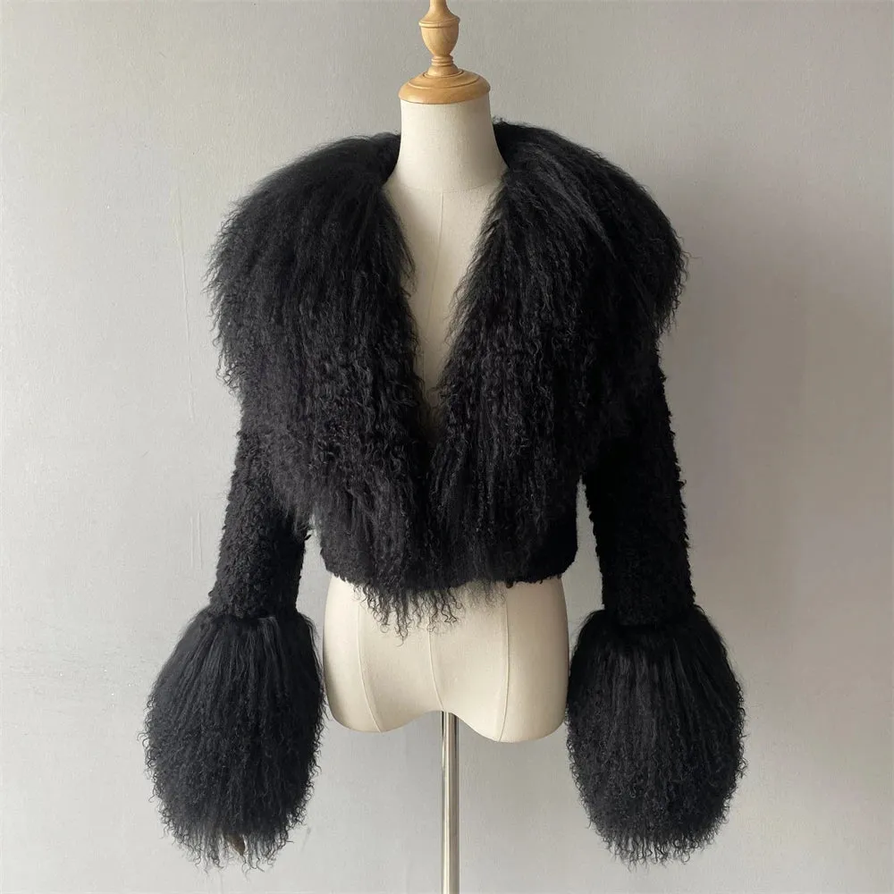 Lenny Real Mongolian Fur Collar Wool Blend Coat