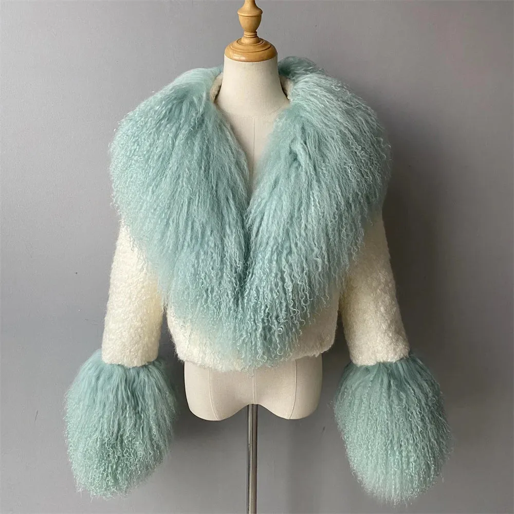 Lenny Real Mongolian Fur Collar Wool Blend Coat