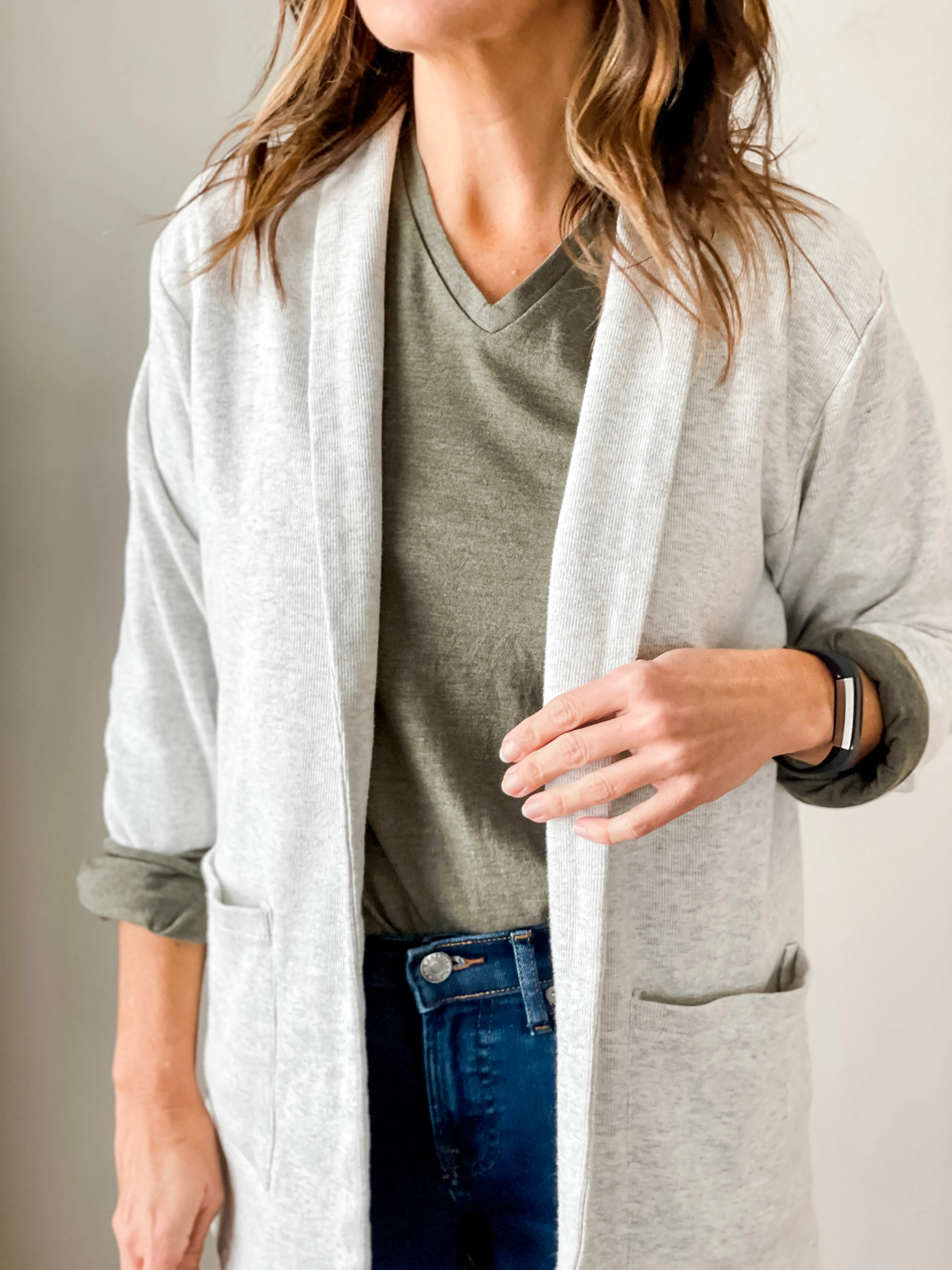 Long Sleeve V-Neck Knit Top - Military Green
