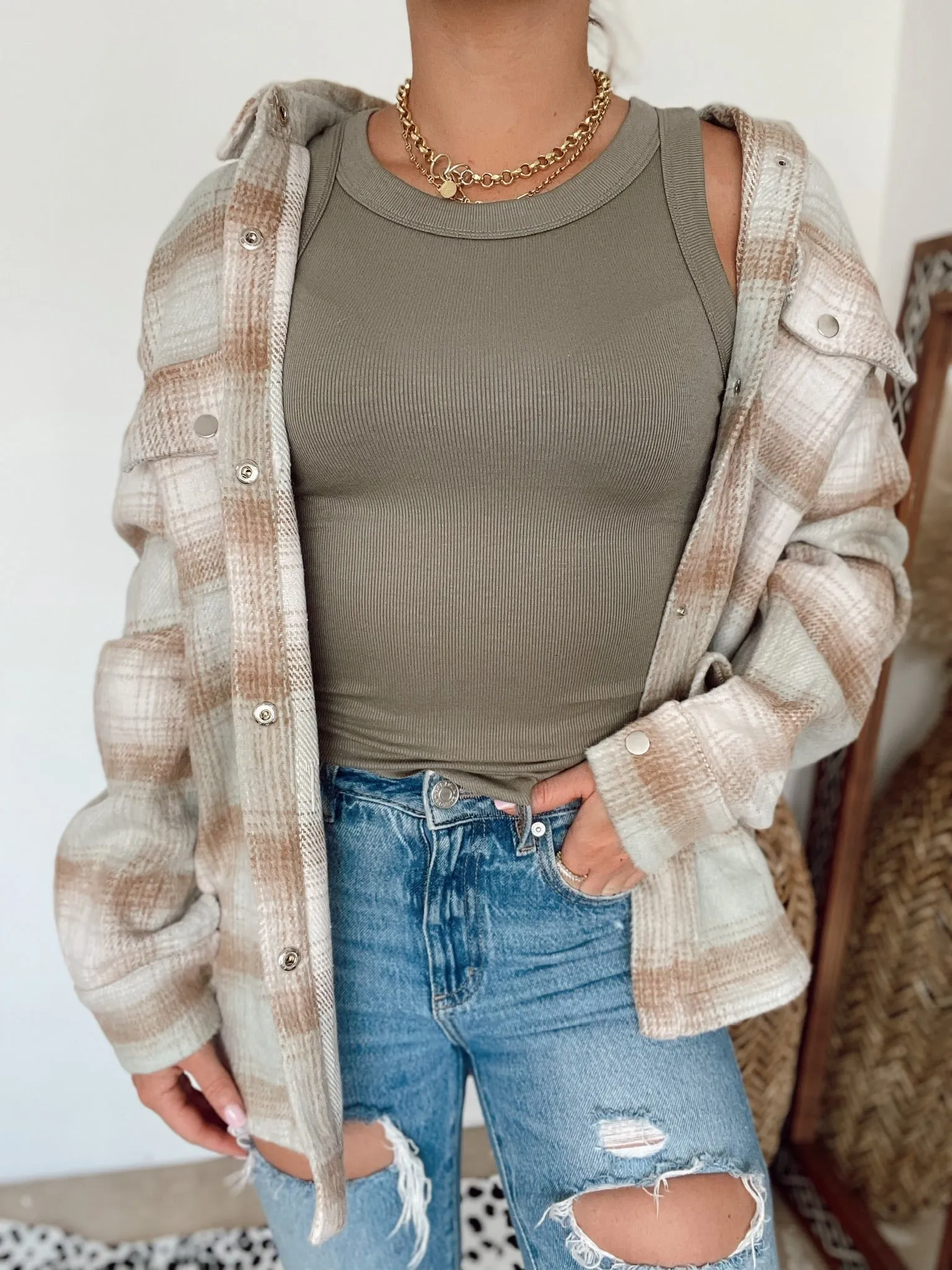 Marnie Basic Rib Knit Tank Top | Light Olive