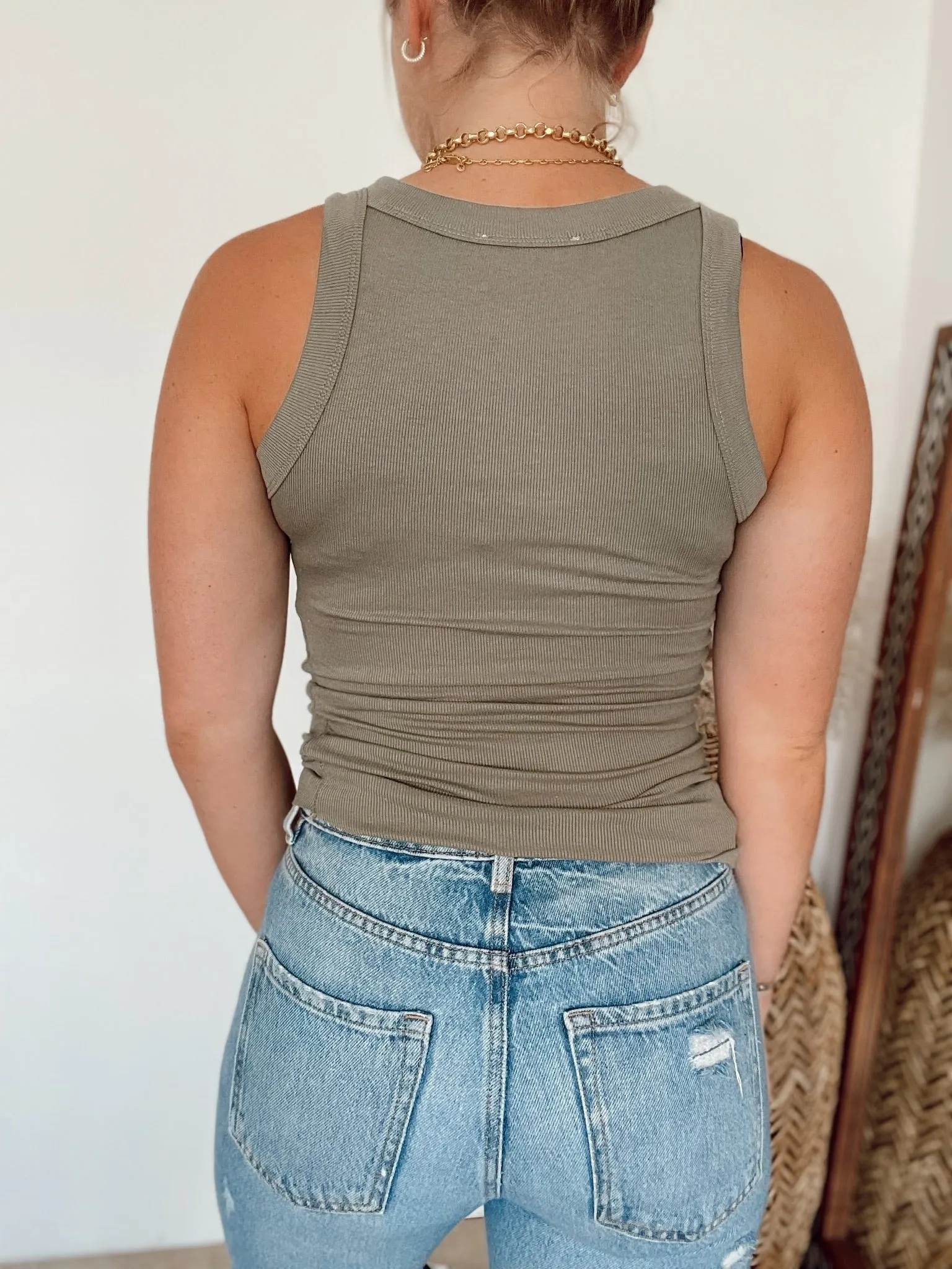 Marnie Basic Rib Knit Tank Top | Light Olive