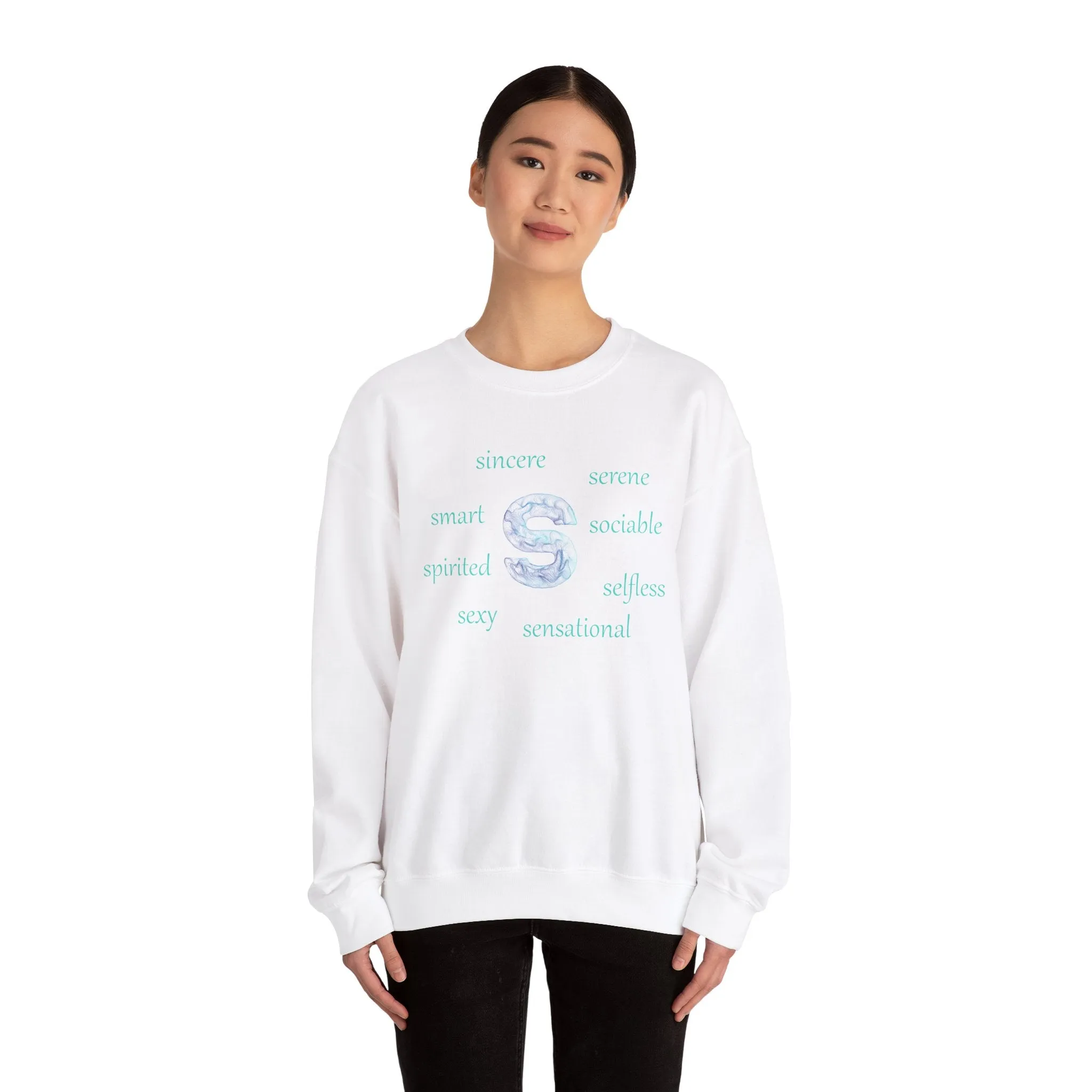 S Alphabet Sweatshirt, Alphabet Initial "S" Motivational, Optimistic, Mental Health Unisex Heavy Blend™ Crewneck Sweatshirt, Self-affirming Sweatshirt
