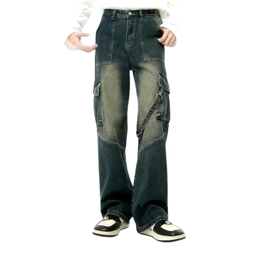 Sanded boho style wide men's jeans