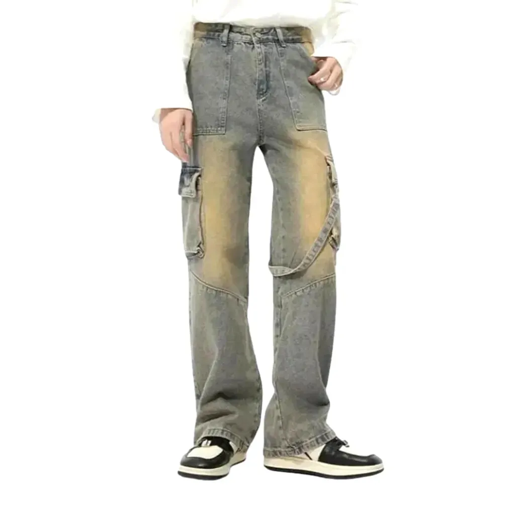 Sanded boho style wide men's jeans