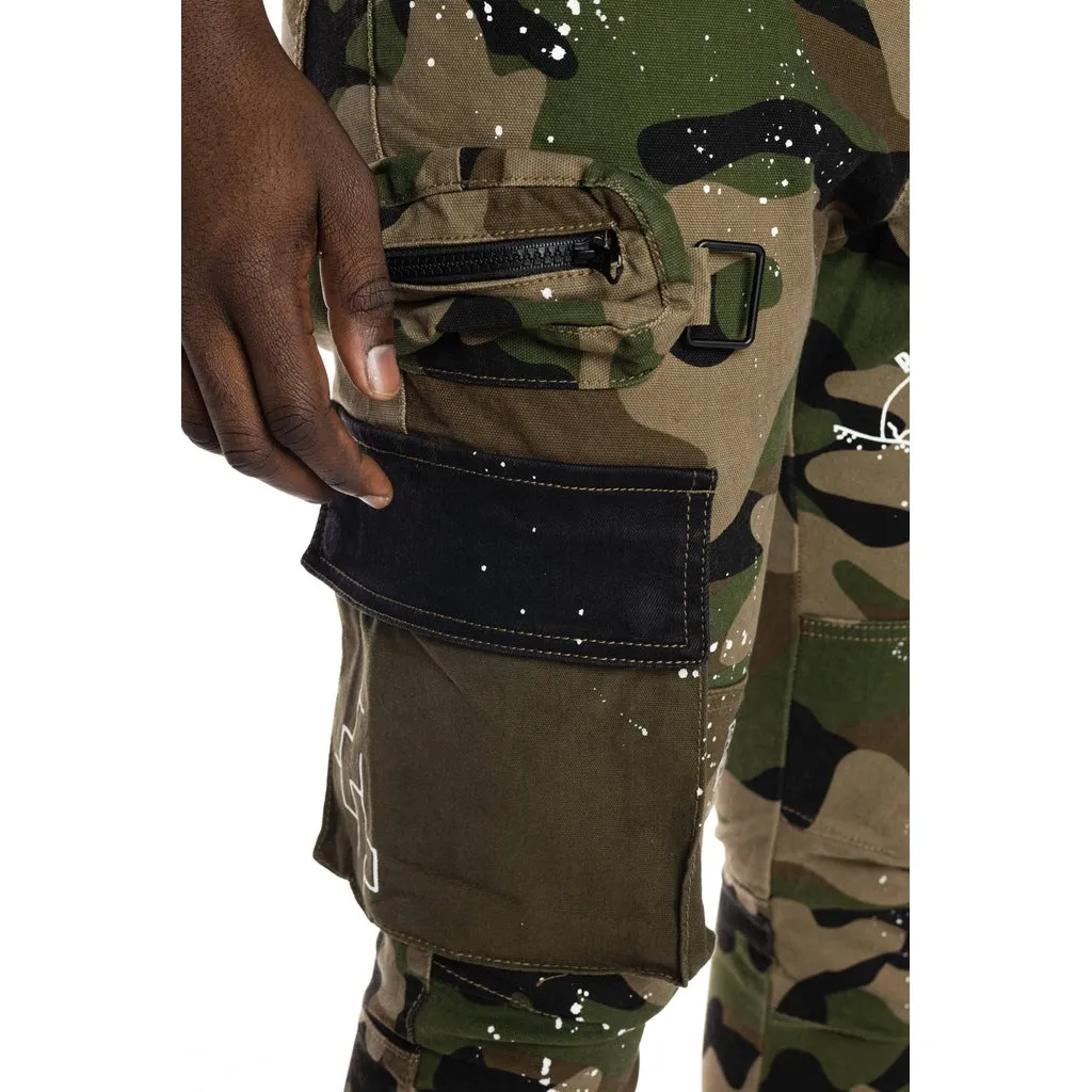 Slim Tapered Utility Fashion Cargo Twill Pants - Wood Camo