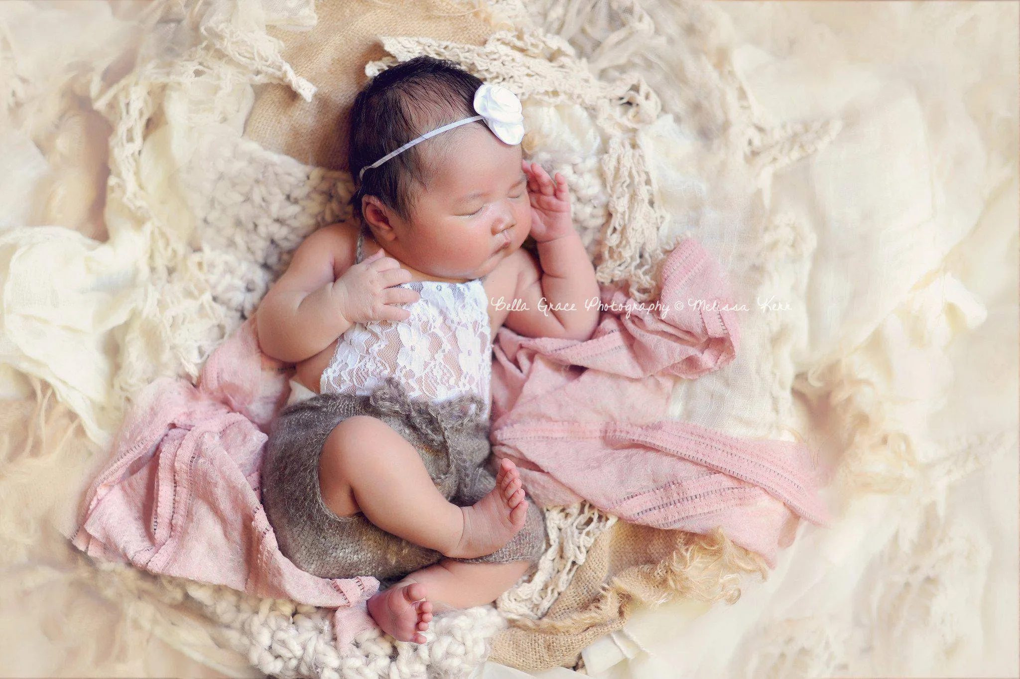 Toffee Brown Lace Front Mohair Knit Newborn Romper