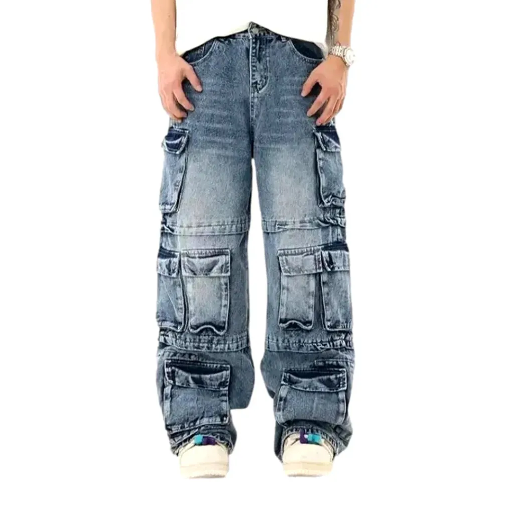 Vintage whiskered cargo men's jeans