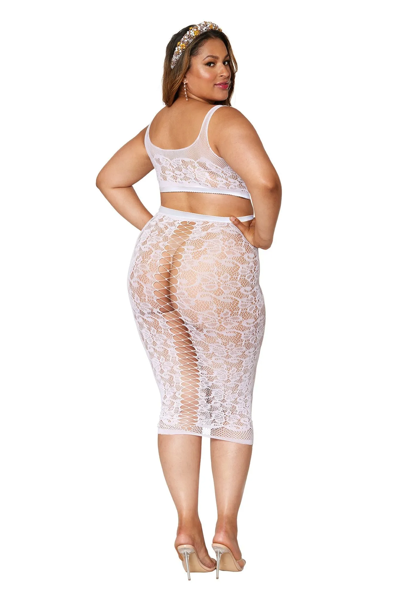 White Lace Bralette and Slip Skirt
