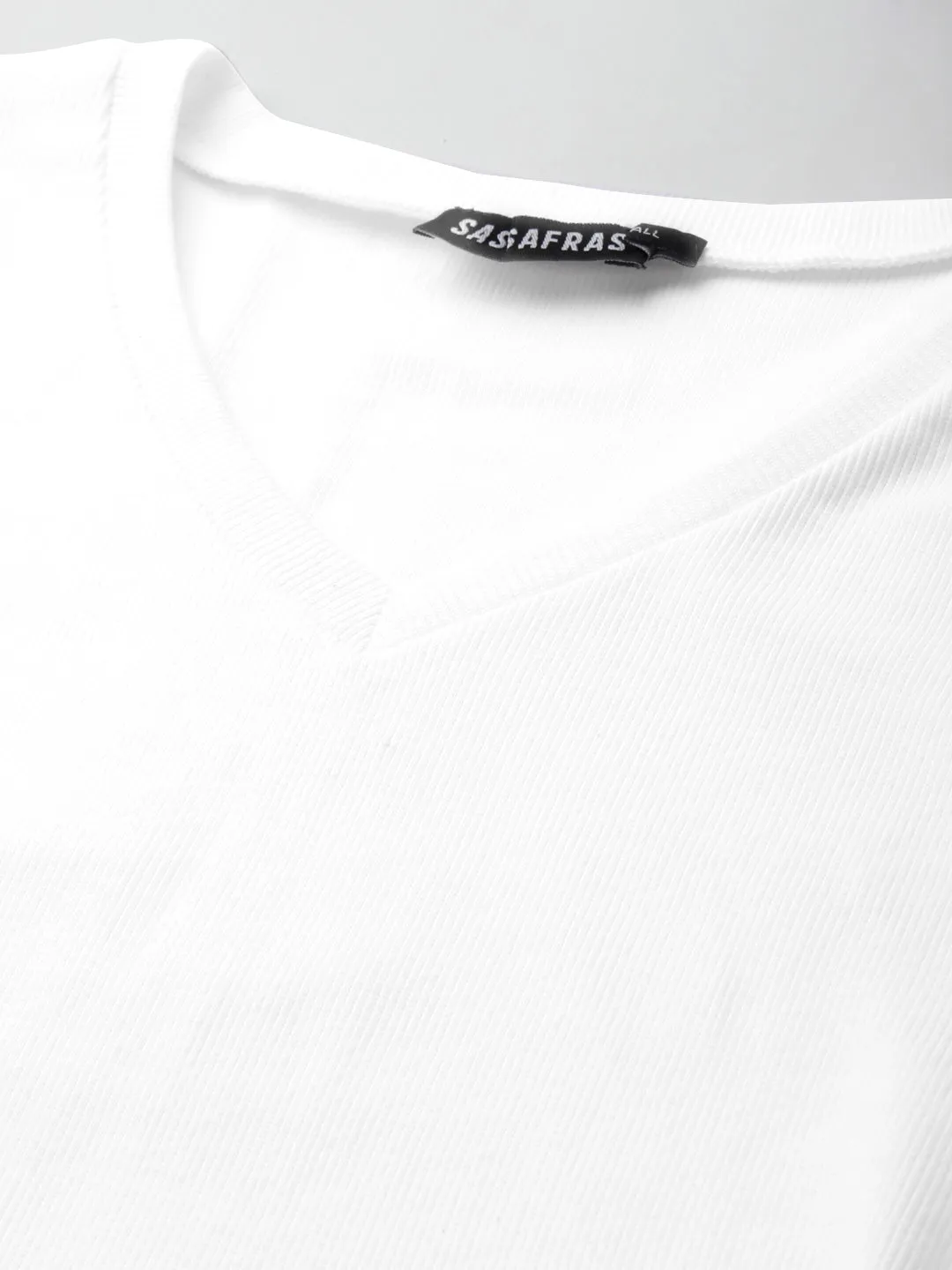 Women White V-Neck Rib Crop Top