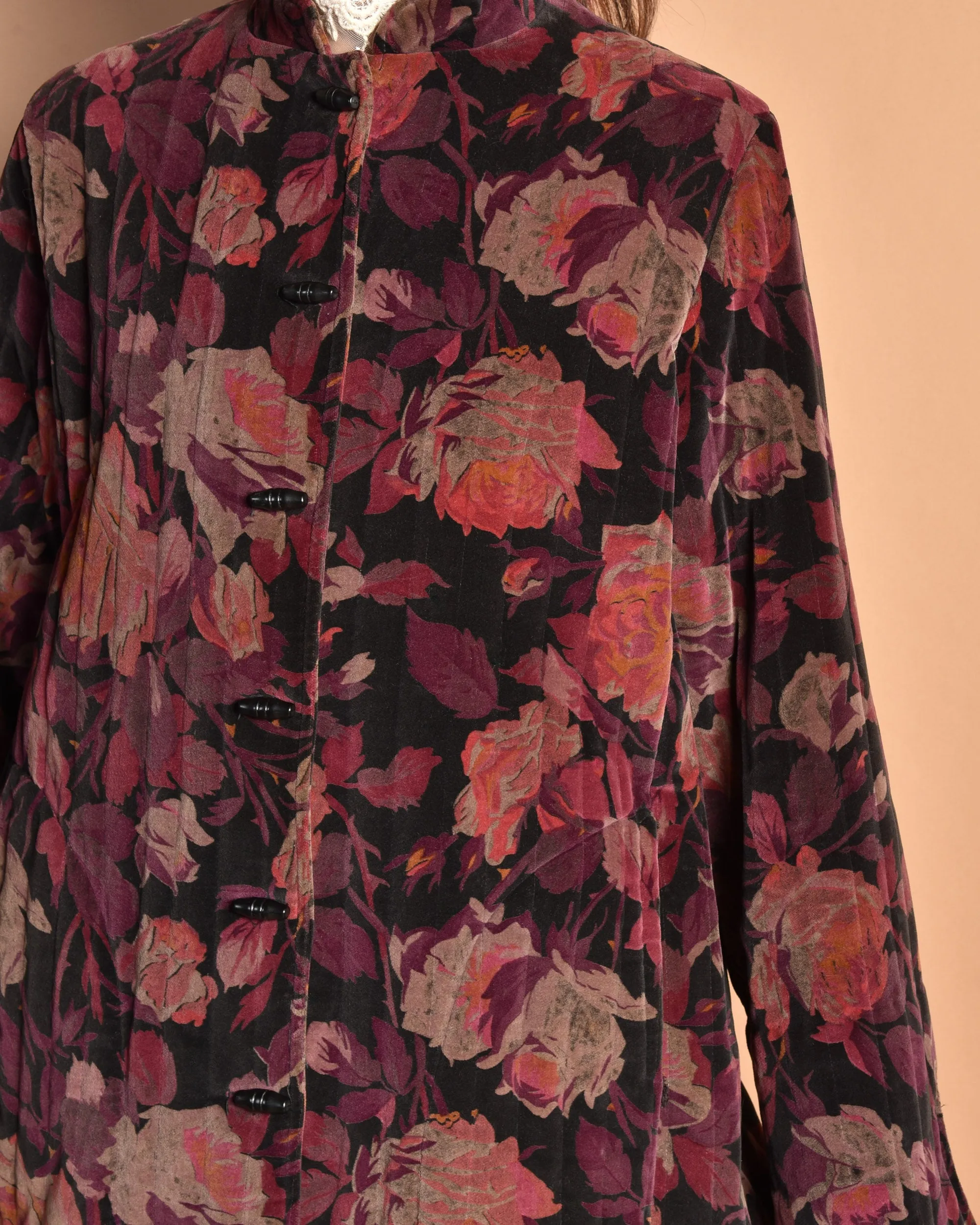 Yara 1970s Floral Velvet Quilt Coat