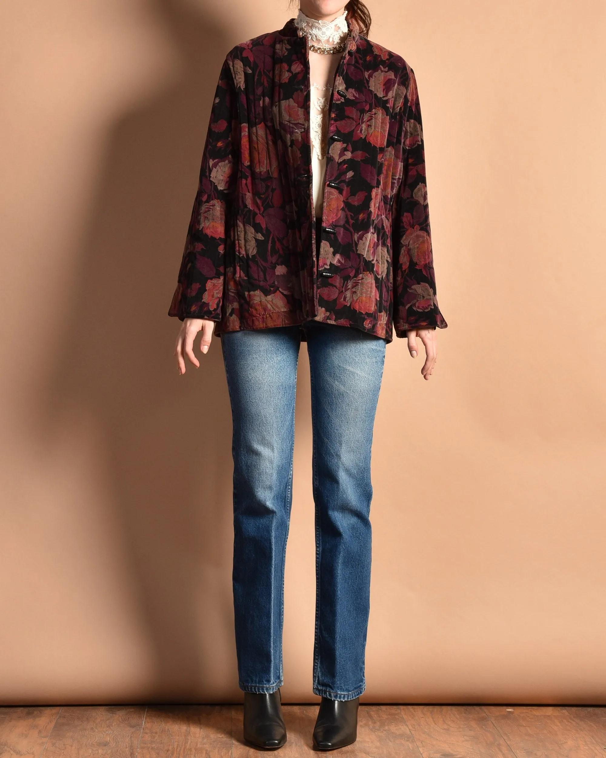 Yara 1970s Floral Velvet Quilt Coat