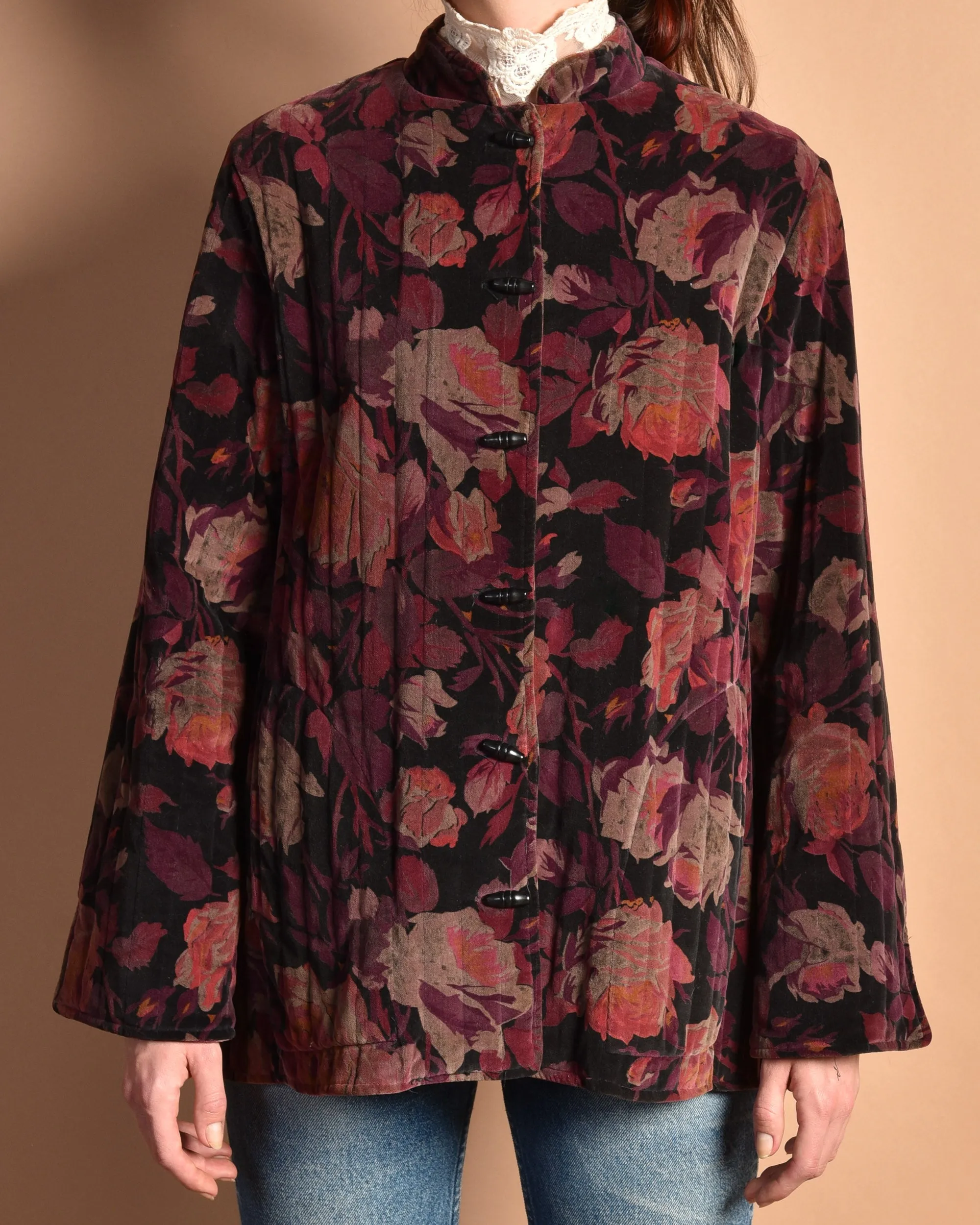 Yara 1970s Floral Velvet Quilt Coat